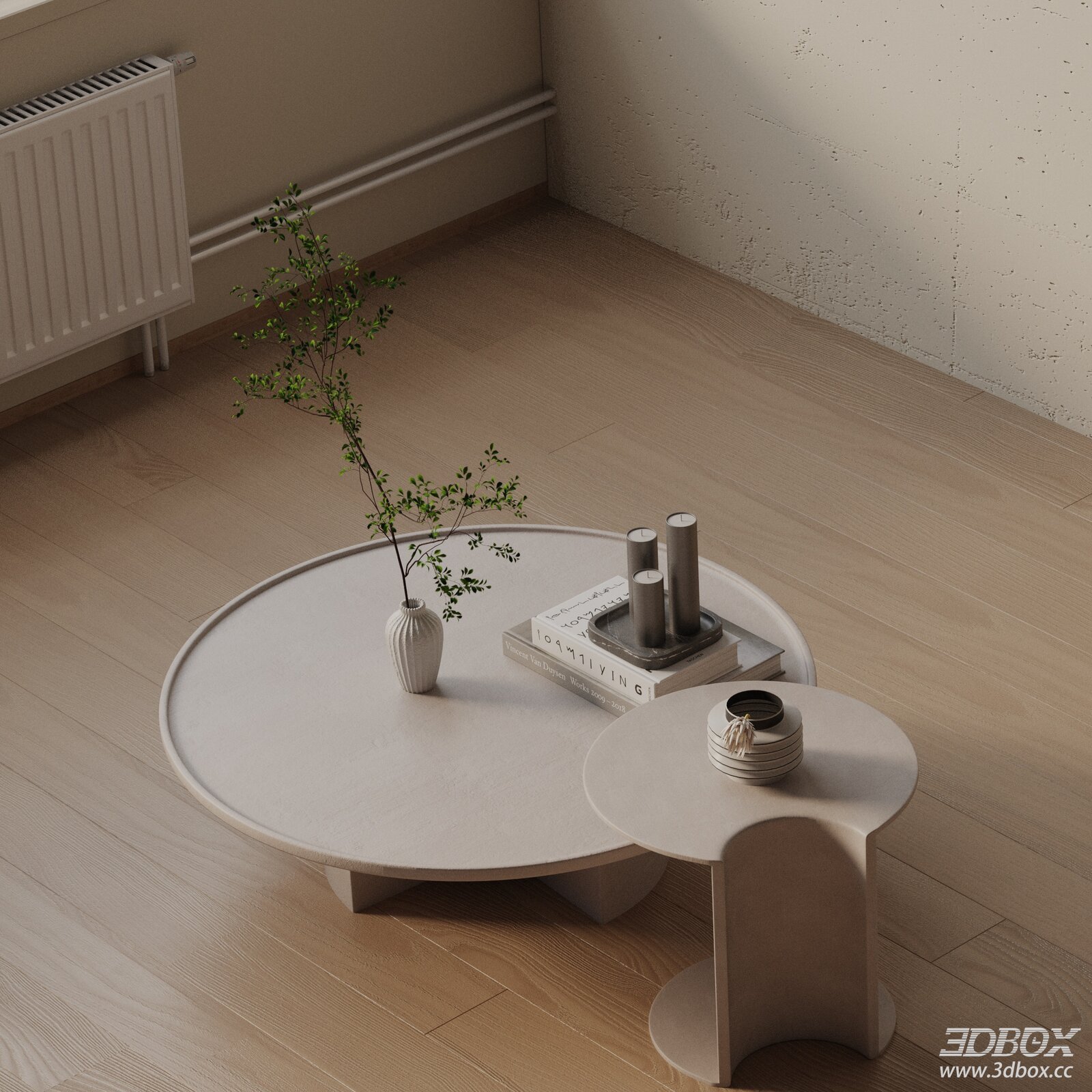 Modern Minimalist Round Coffee Table Set 3D model - front view
