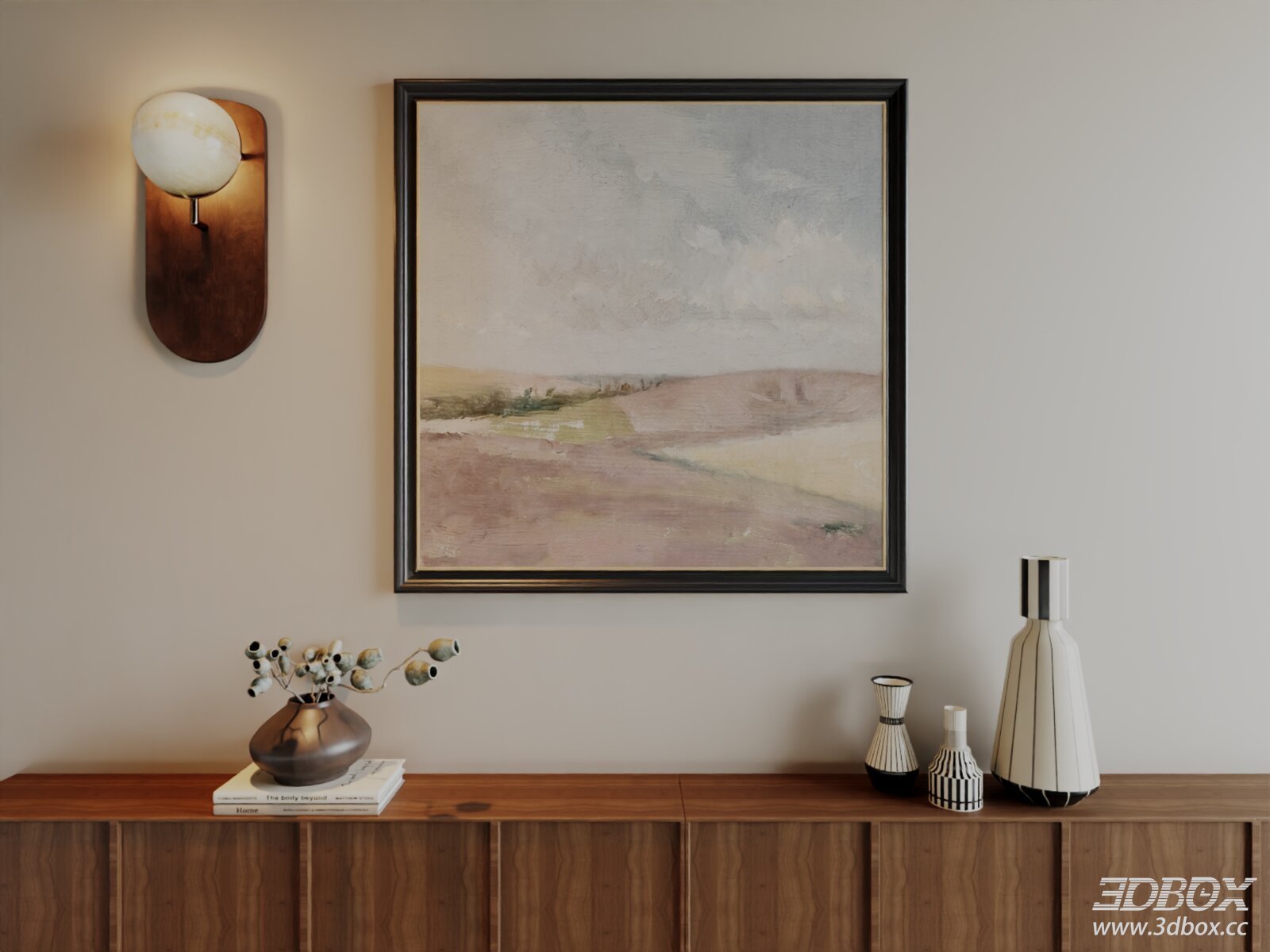 French Vintage Style Landscape Framed Wall Art 3D model - front view