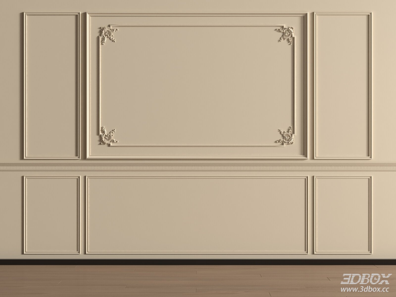 French Style Decorative Plaster Wall Panel for Bedroom Headboard 3D model - front view