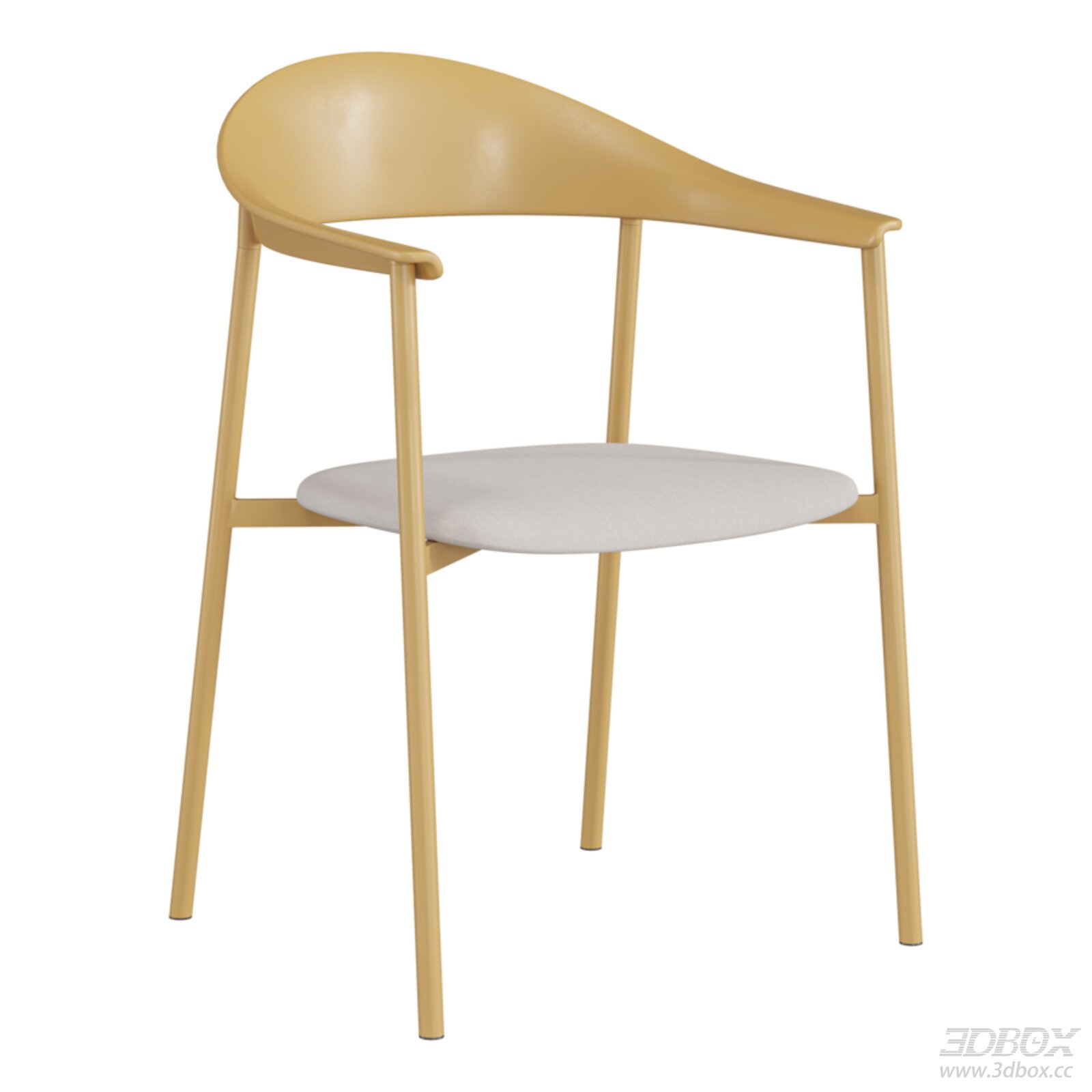 Modern Yellow Dining Chair with Fabric Cushion 3D model - front view