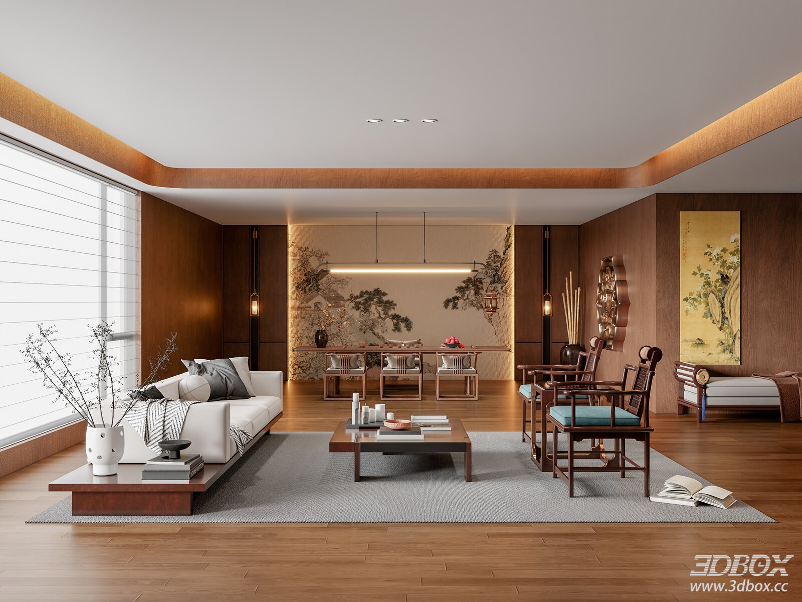 New Chinese Style Modern Living Room Interior 3D model - front view