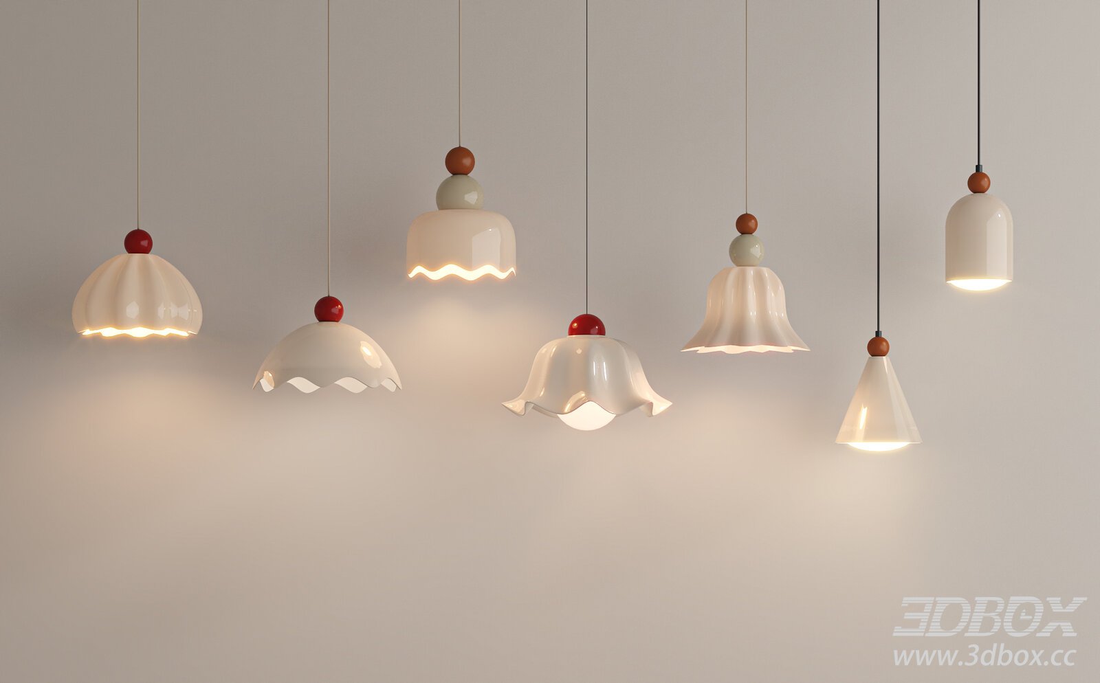 French Cream Style Pendant Ceiling Lamp Set 3D model - thumbnail 1