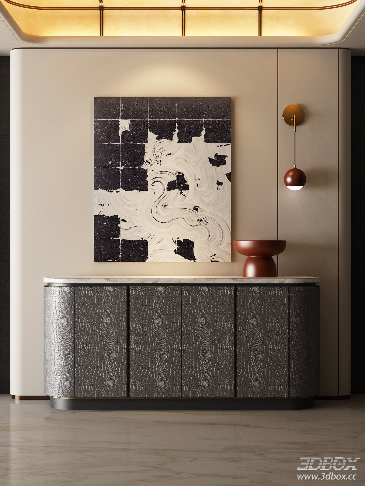 Italian Luxury Modern Sideboard Entry Scene 3D model - front view