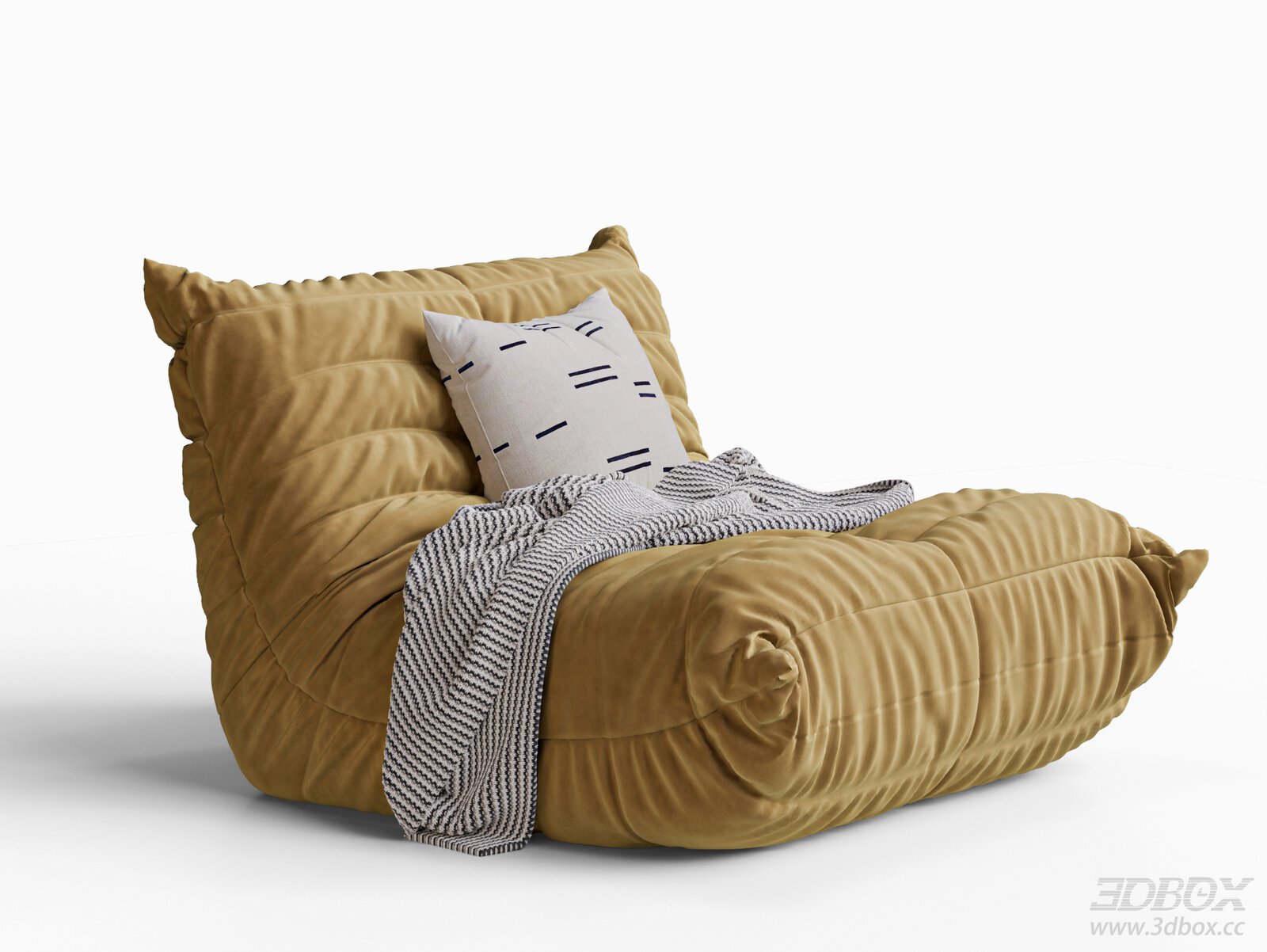 Modern Cream Style Lazy Togo Single Velvet Sofa 3D model - front view
