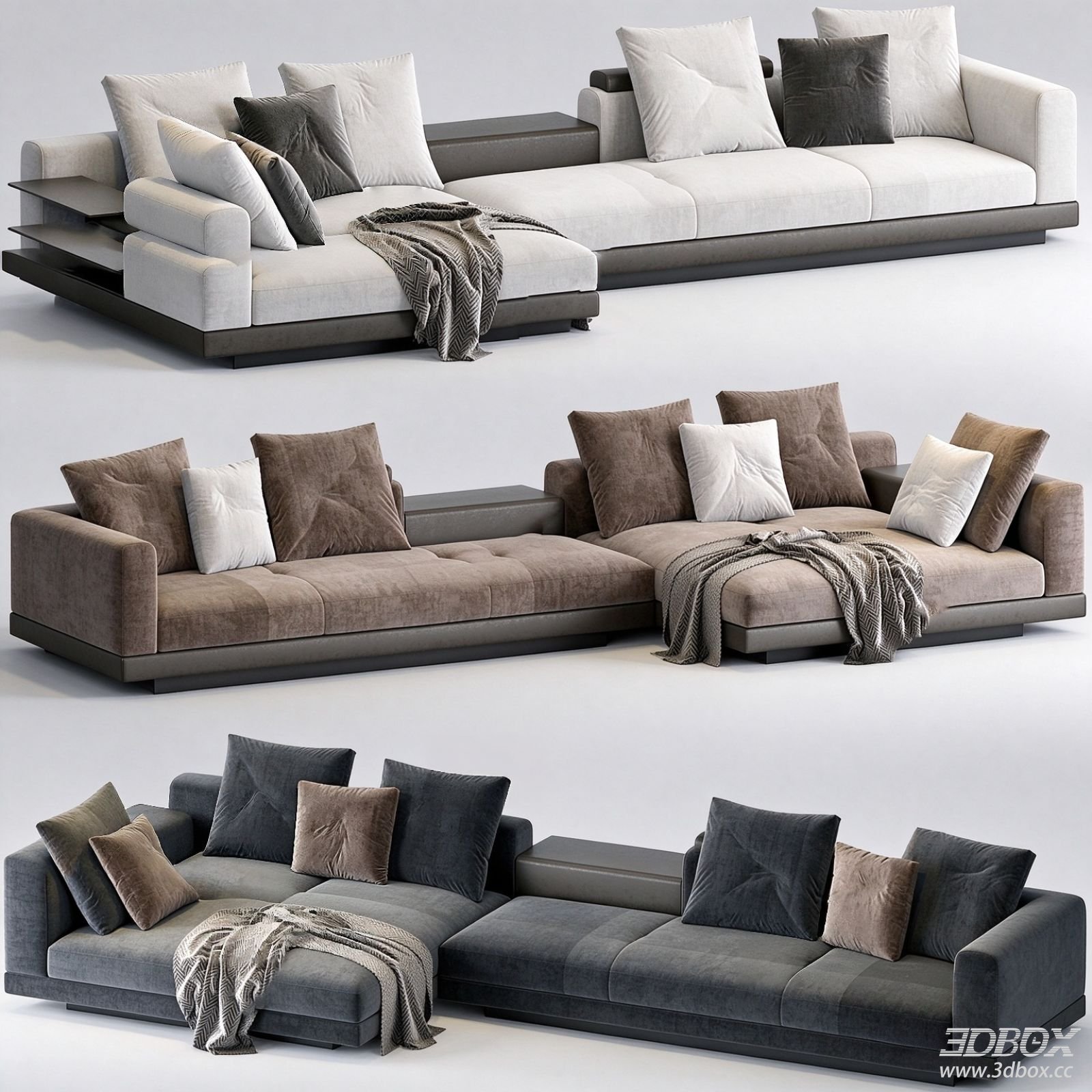 Modern Modular Corner Fabric Sofa Set 3D model - front view