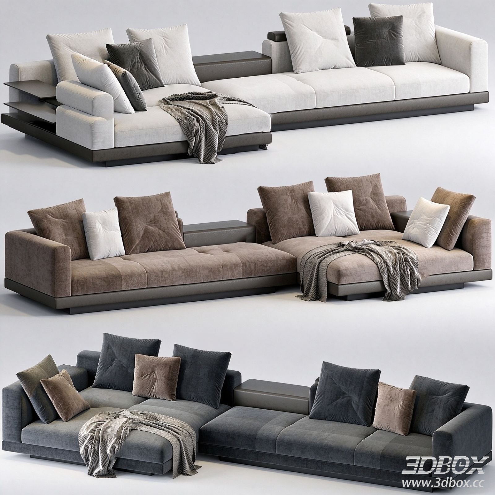 Modern Modular Corner Fabric Sofa Set 3D model - thumbnail 1