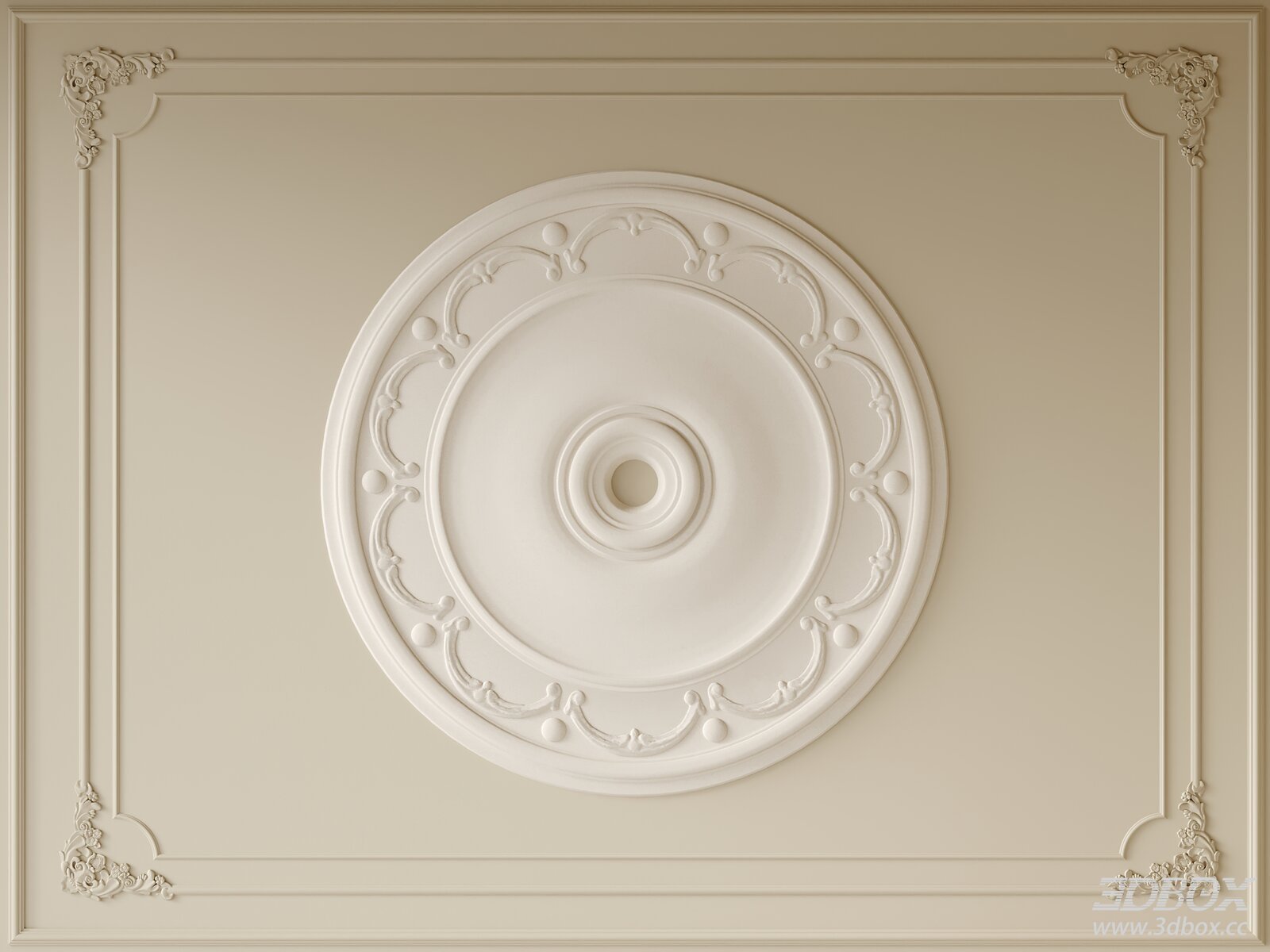 French Style Decorative Plaster Ceiling Medallion 3D model - front view