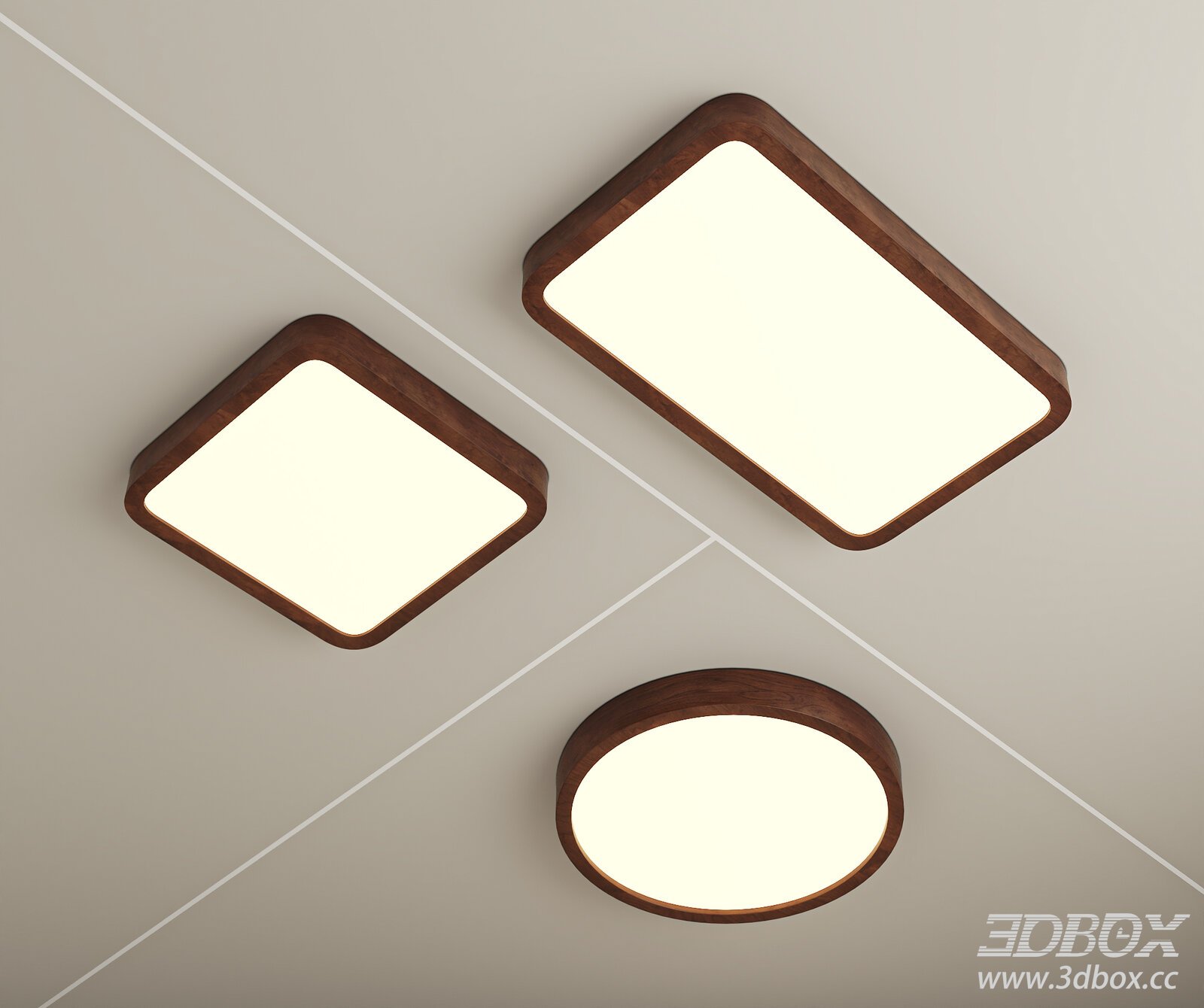 Mid Century Modern Wooden Ceiling Lamp Set 3D model - thumbnail 1