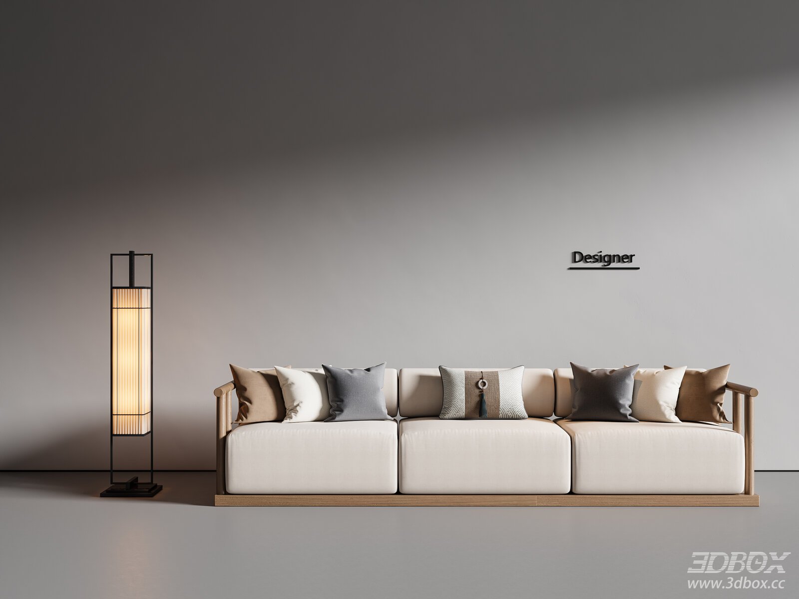 New Chinese Style Song Style Fabric Three-seater Sofa Set 3D model - front view