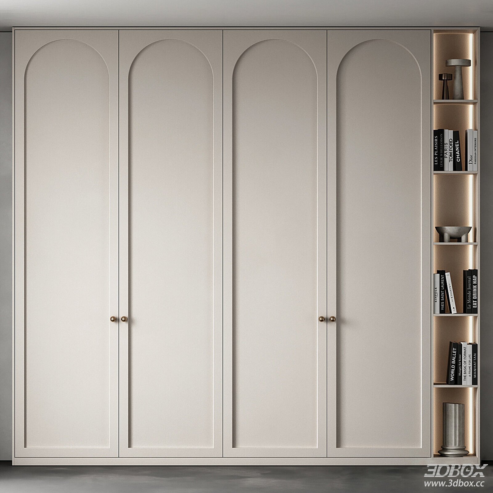 Modern Minimalist Built-in Wardrobe with Display Shelf 3D model - front view