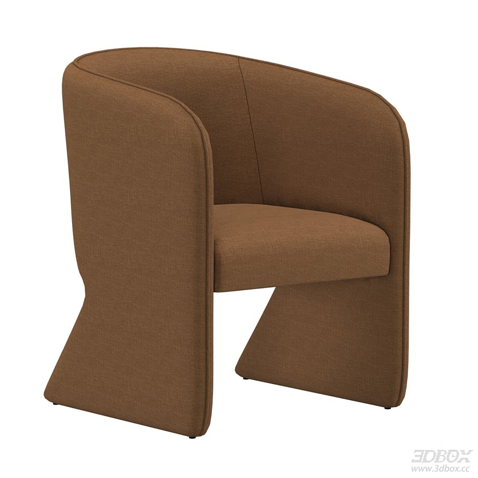 Modern Brown Fabric Upholstered Armchair Dining Lounge Chair 3D model - front view