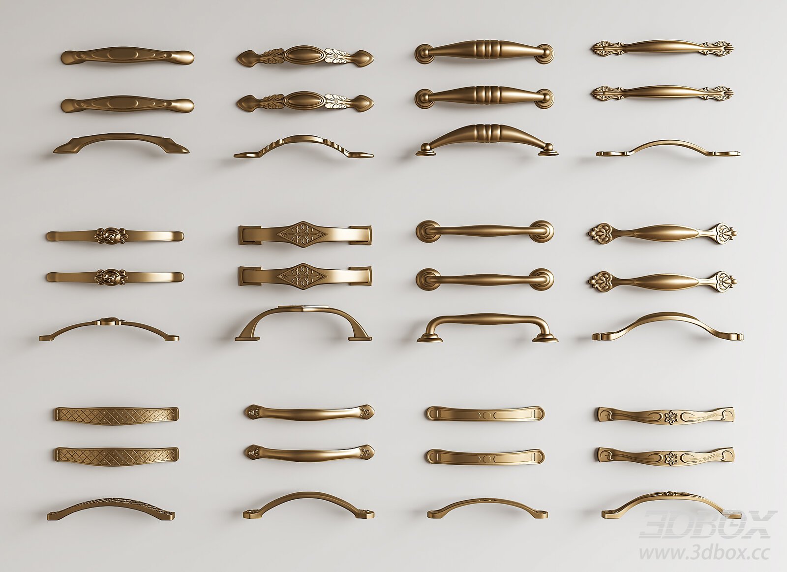 Vintage French Brass Cabinet Handles Set 3D model - thumbnail 1