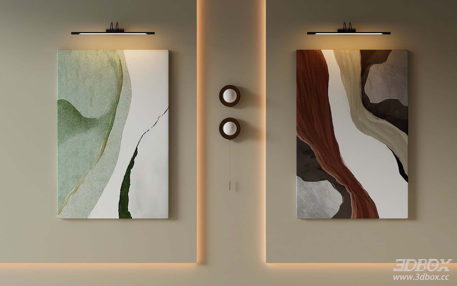 Morandi Style Abstract Textured Wall Art Set 3D model - thumbnail 1