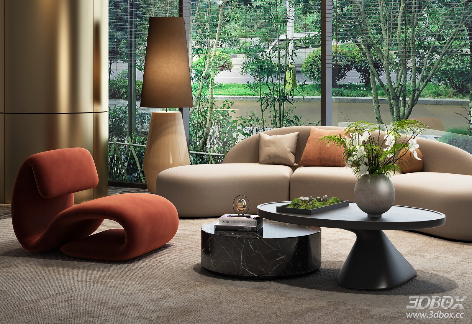 Modern Luxury Reception Lounge Seating Area 3D model - front view