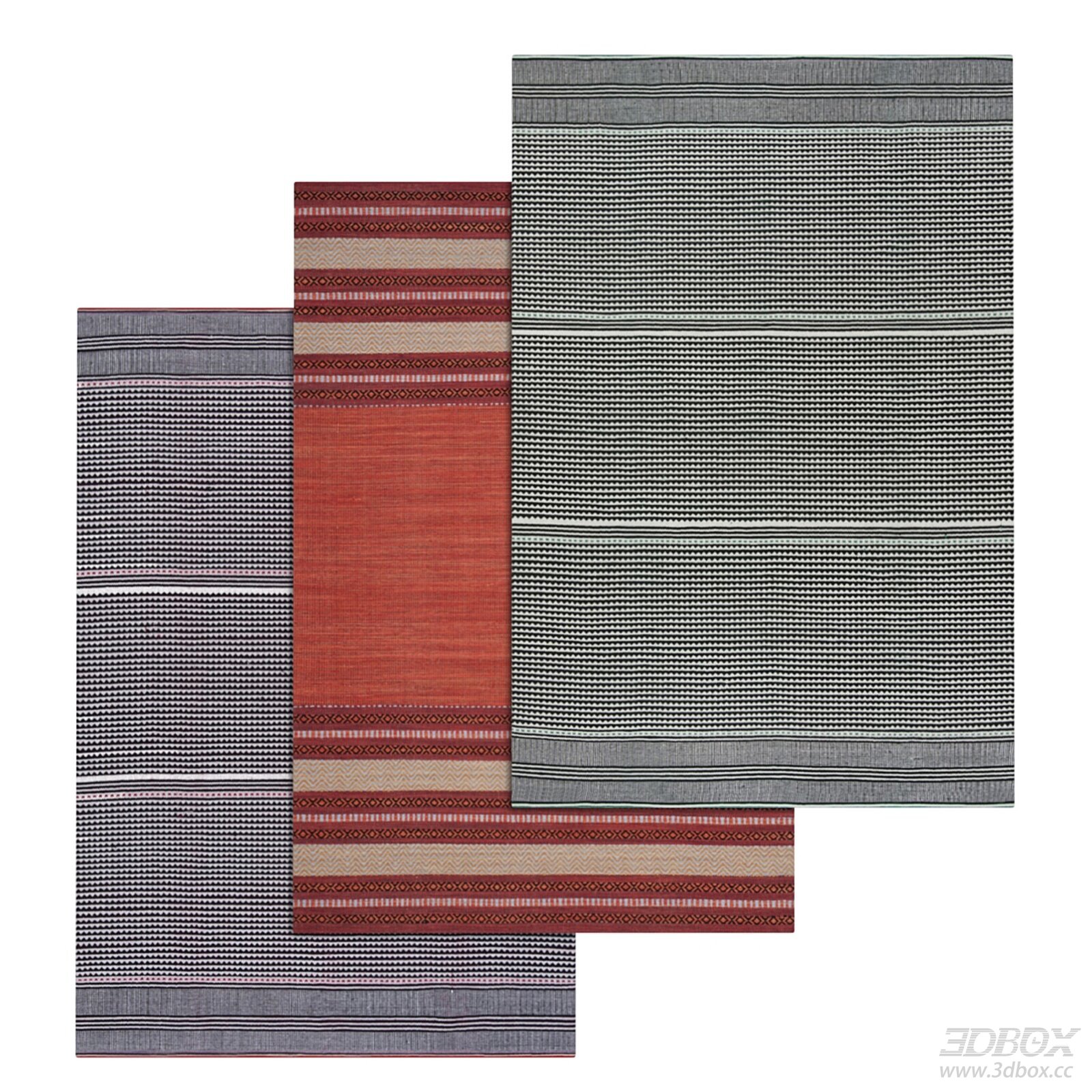 Striped Woven Carpet Set 3D model - front view