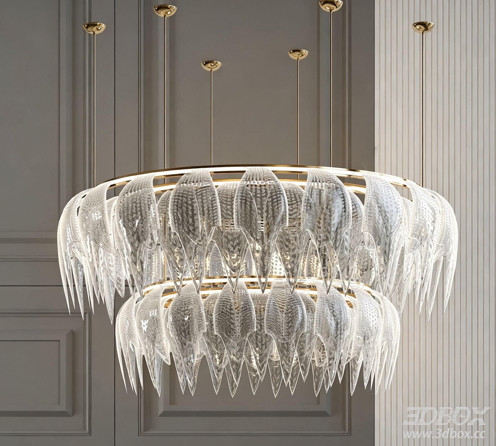Modern Luxury Glass Brass Ceiling Chandelier 3D model - thumbnail 1