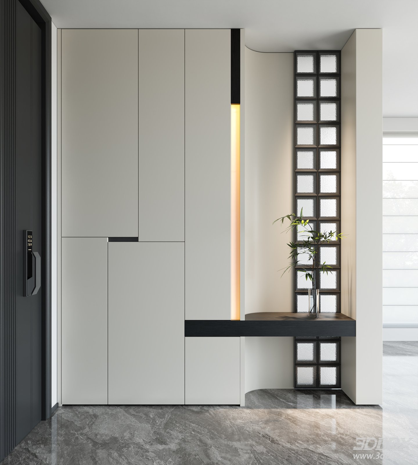 Modern Italian Minimalist Hallway Shoe Cabinet Entryway 3D model - front view