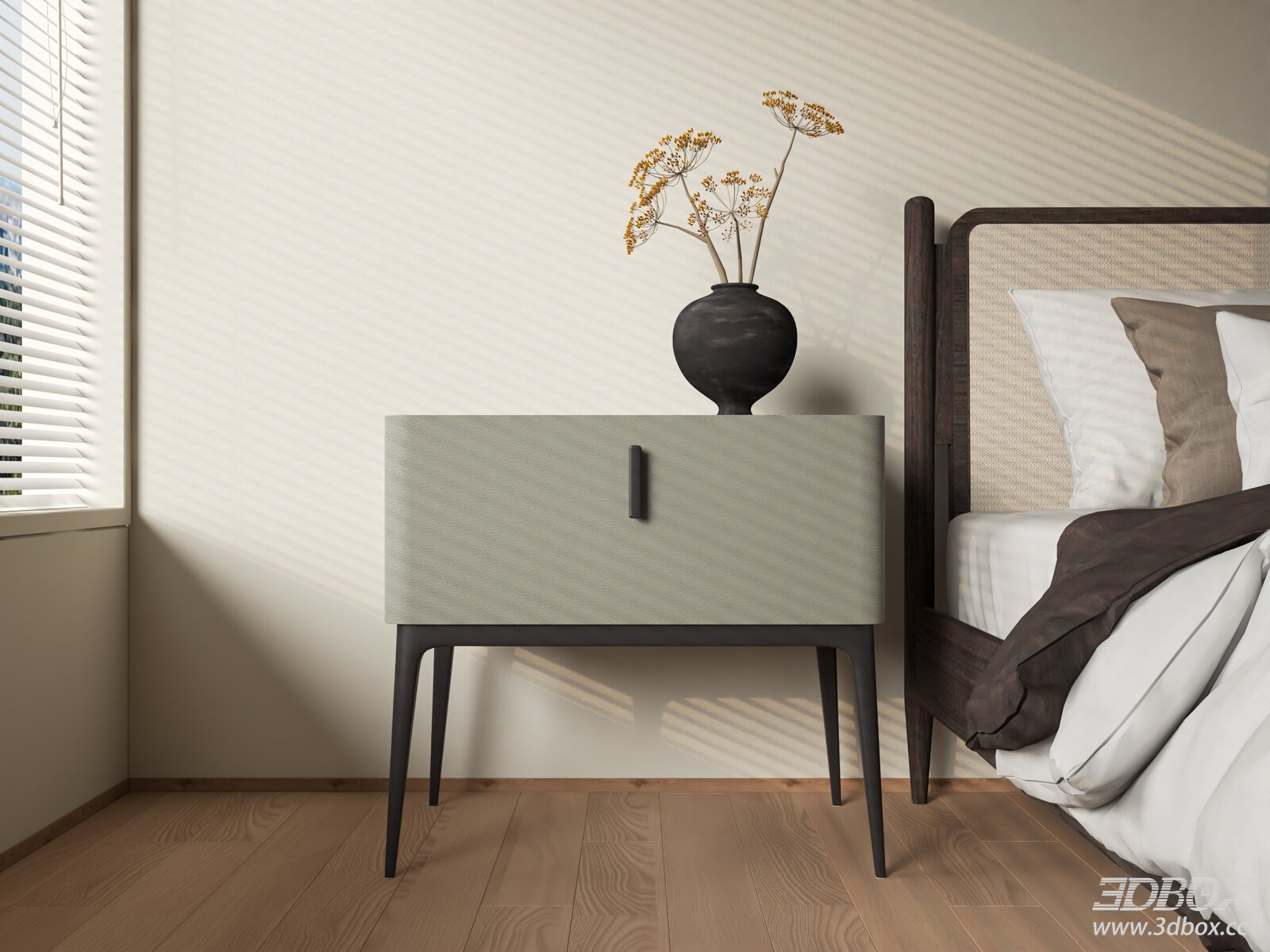 Modern Minimalist Fabric Upholstered Nightstand Side Table 3D model - front view