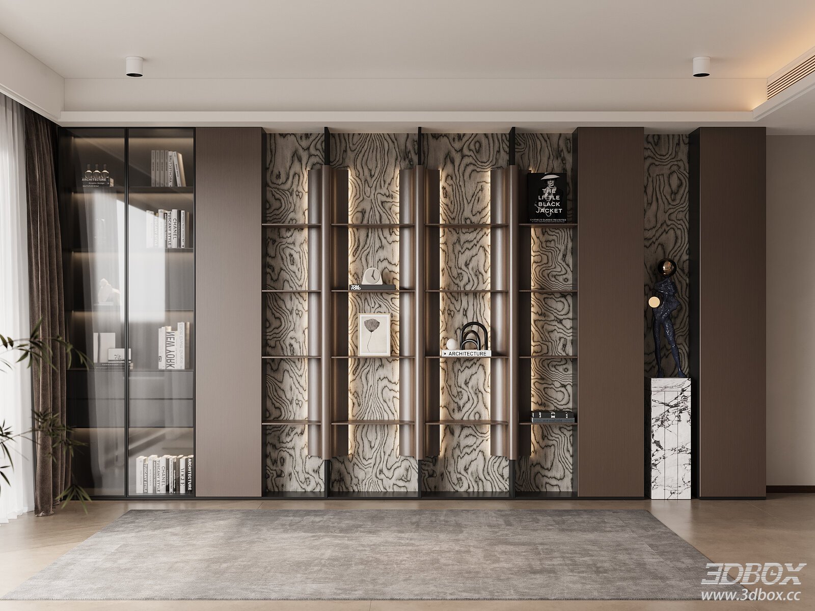 Italian Style Luxury Wall Display Bookshelf Cabinet 3D model - front view