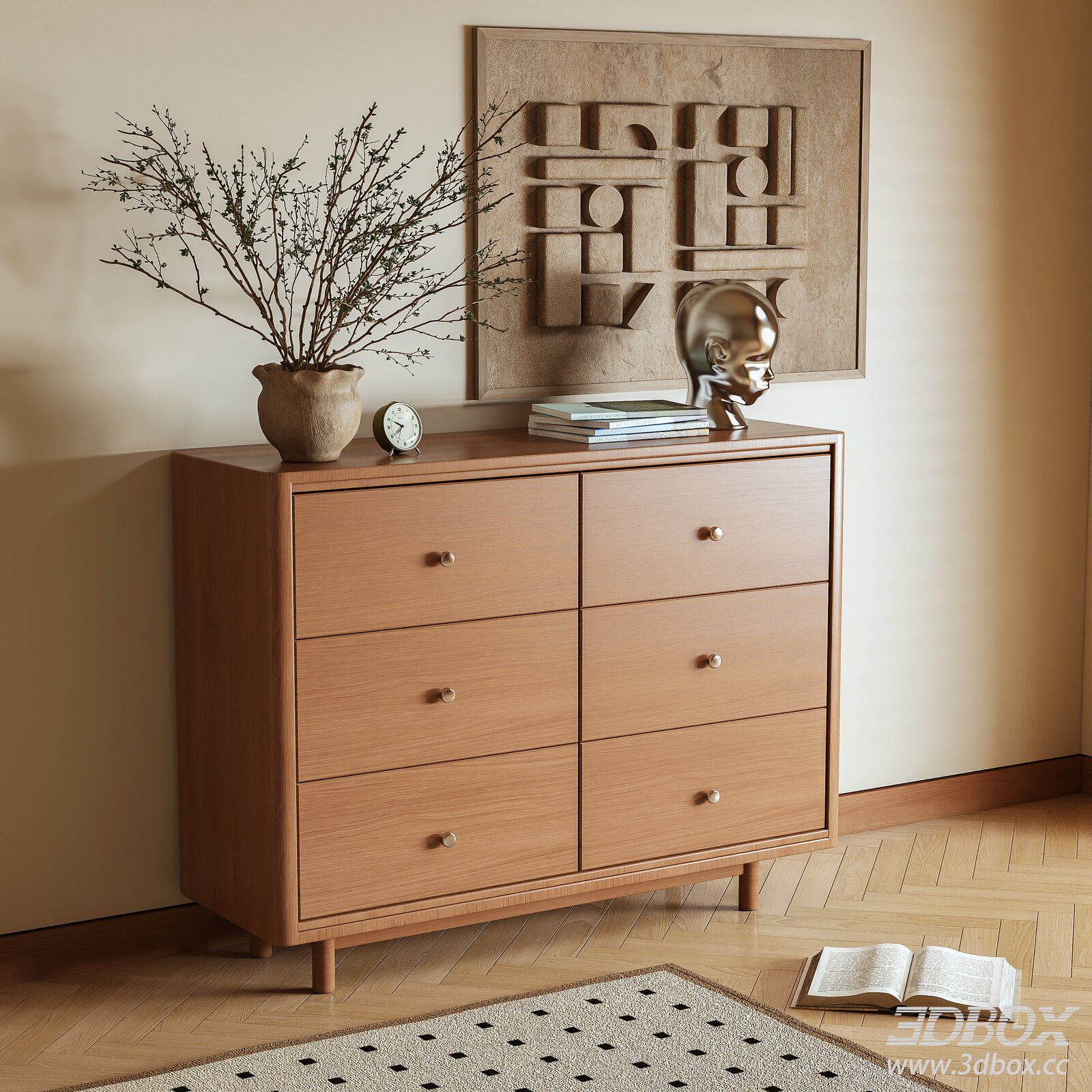 Wabi Sabi Wooden Chest of Drawers Sideboard 3D model - thumbnail 1