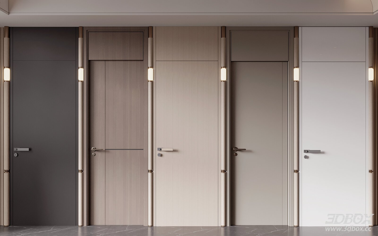 Modern Minimalist Interior Wooden Door Set 3D model - front view