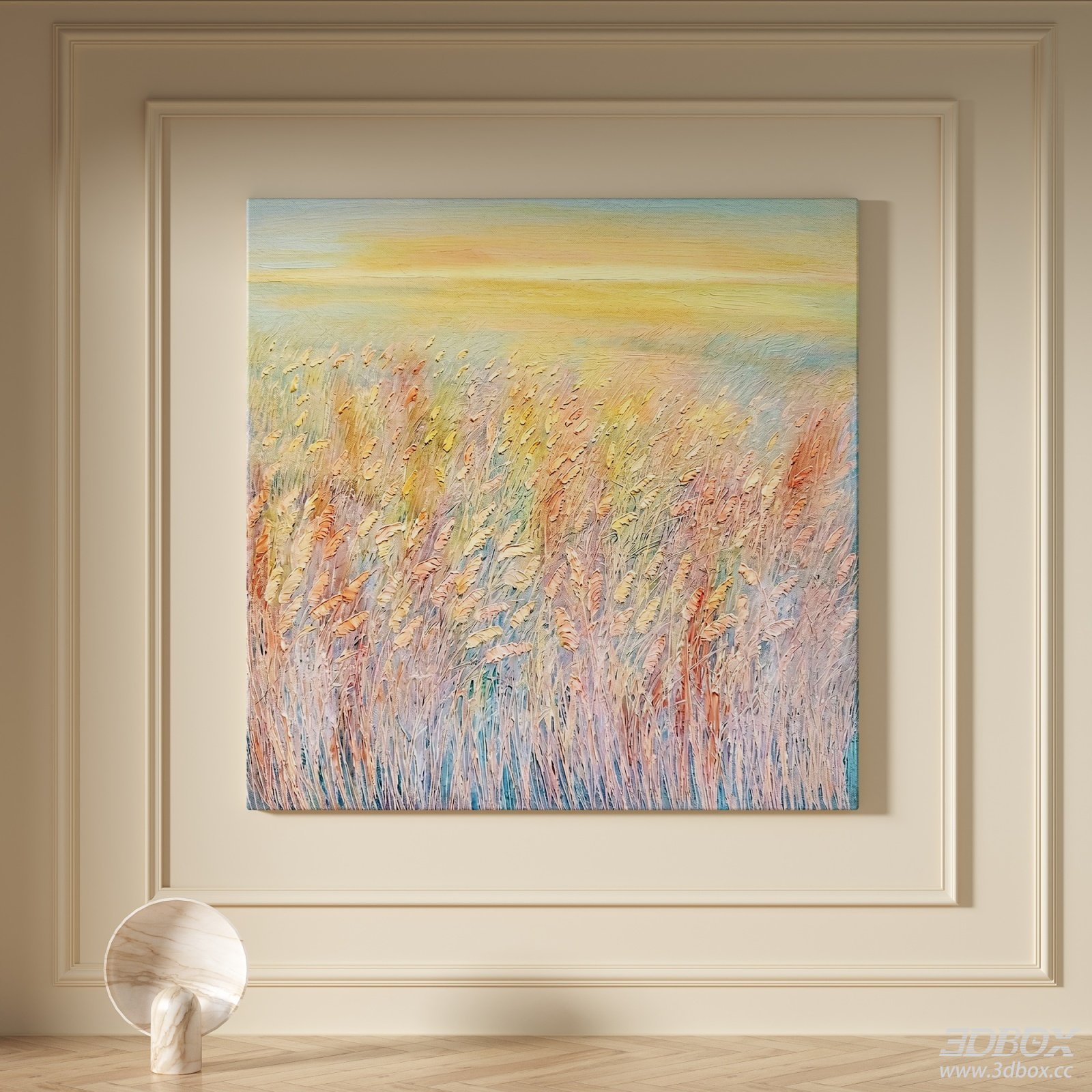 Modern Cream Style Textured Wheat Field Abstract Wall Art 3D model - front view