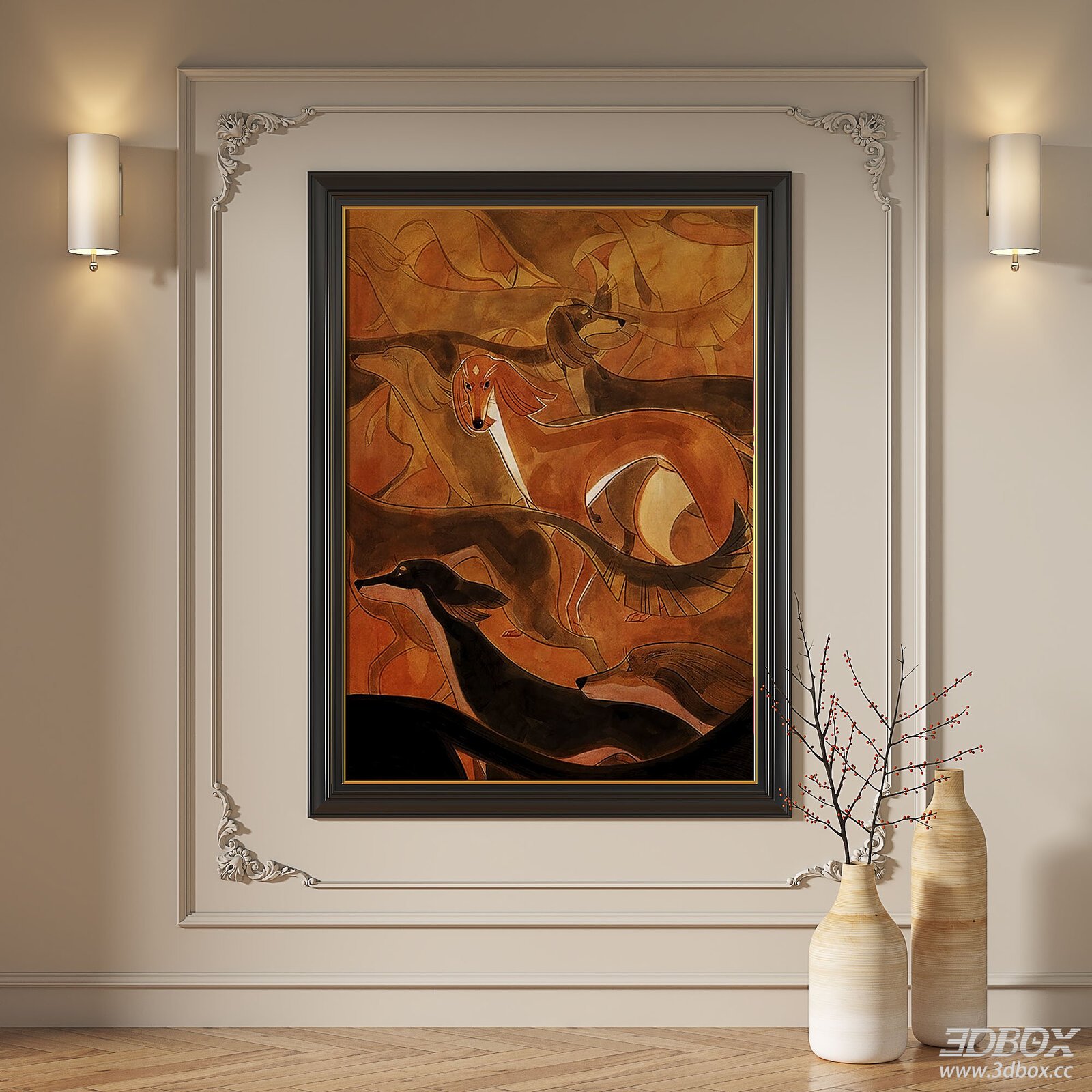 Vintage French Style Abstract Animal Art Frame 3D model - front view