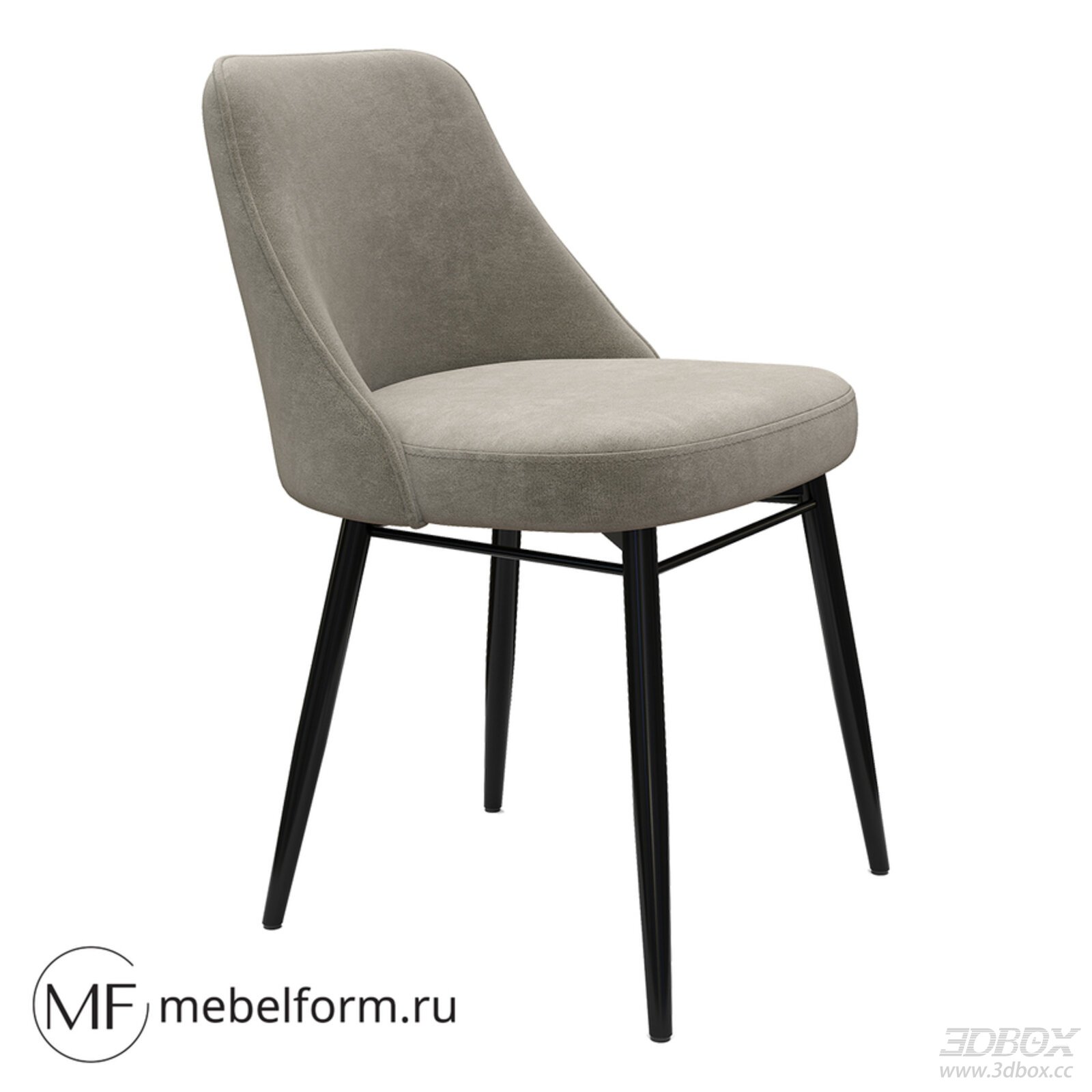 Modern Upholstered Dining Chair with Black Metal Legs 3D model - front view