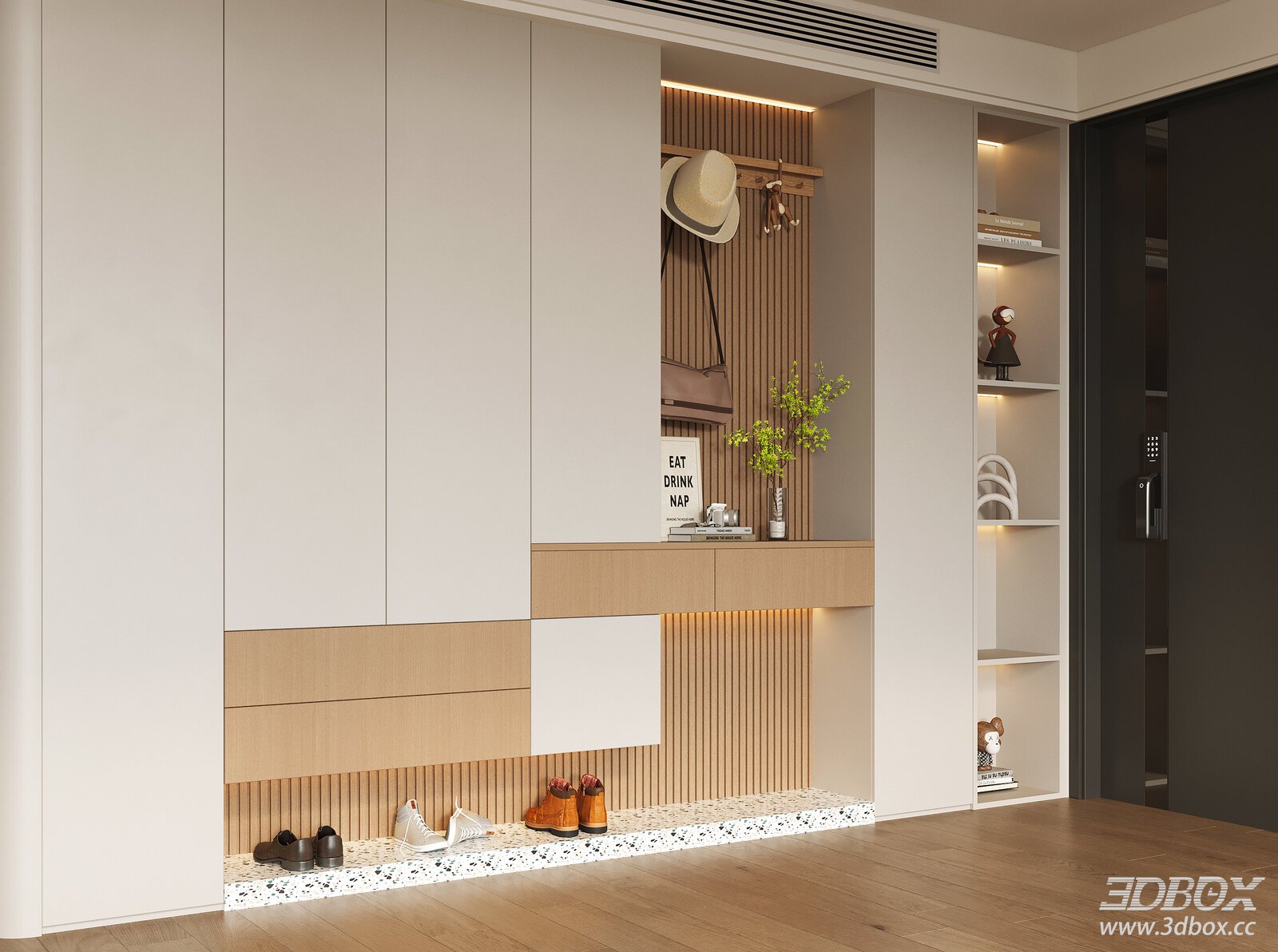 Modern Hallway Shoe Cabinet Entry Storage Unit 3D model - front view