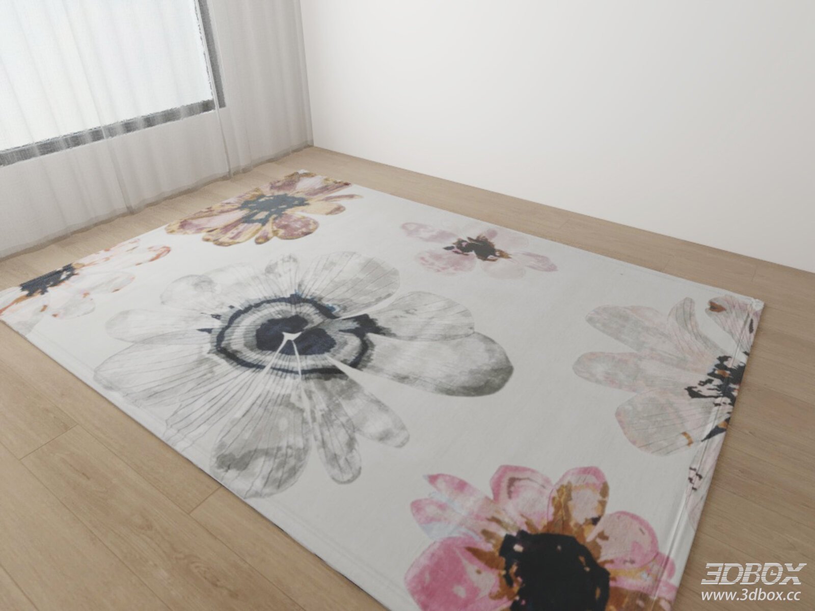 Modern Floral Dopamine Style Carpet 3D model - front view