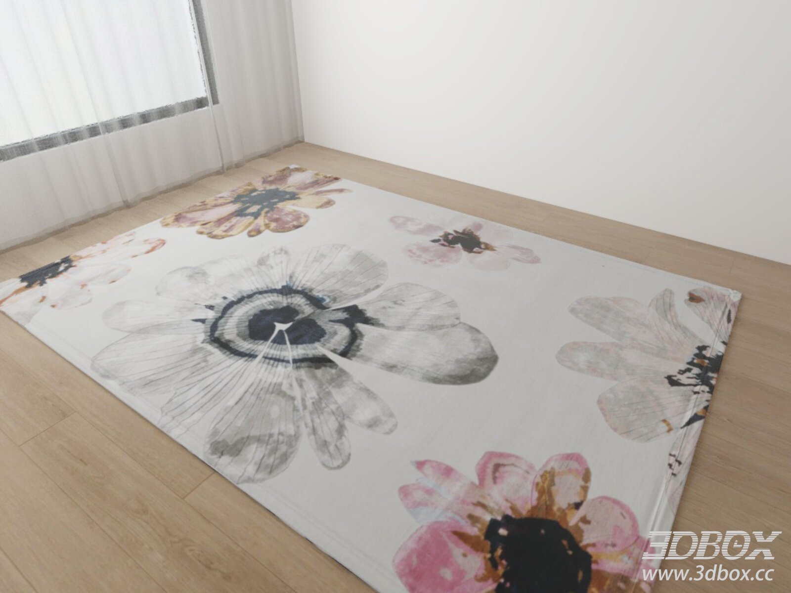 Modern Floral Dopamine Style Carpet 3D model - thumbnail 1