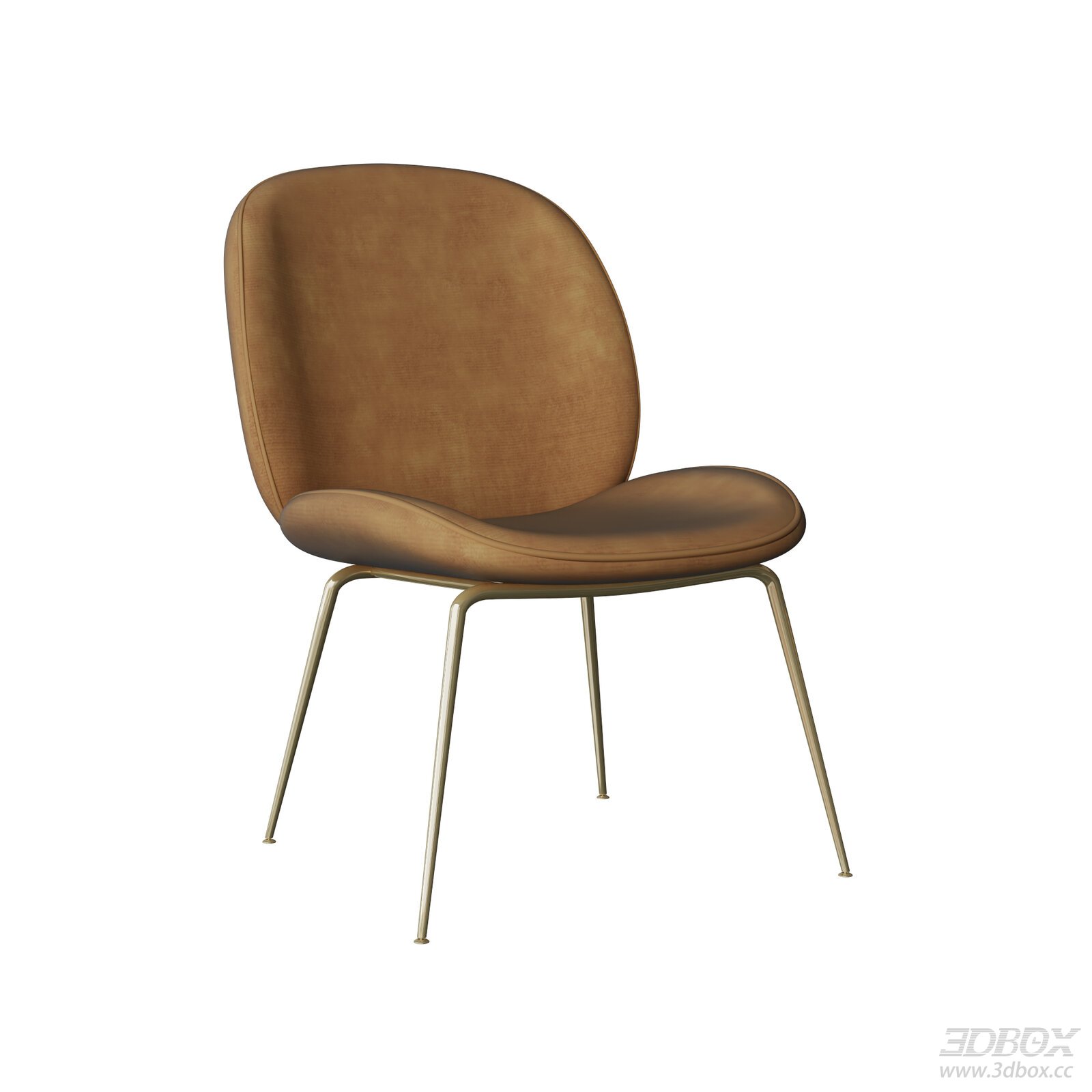 Luxury Modern Leather Dining Chair with Brass Legs 3D model - front view