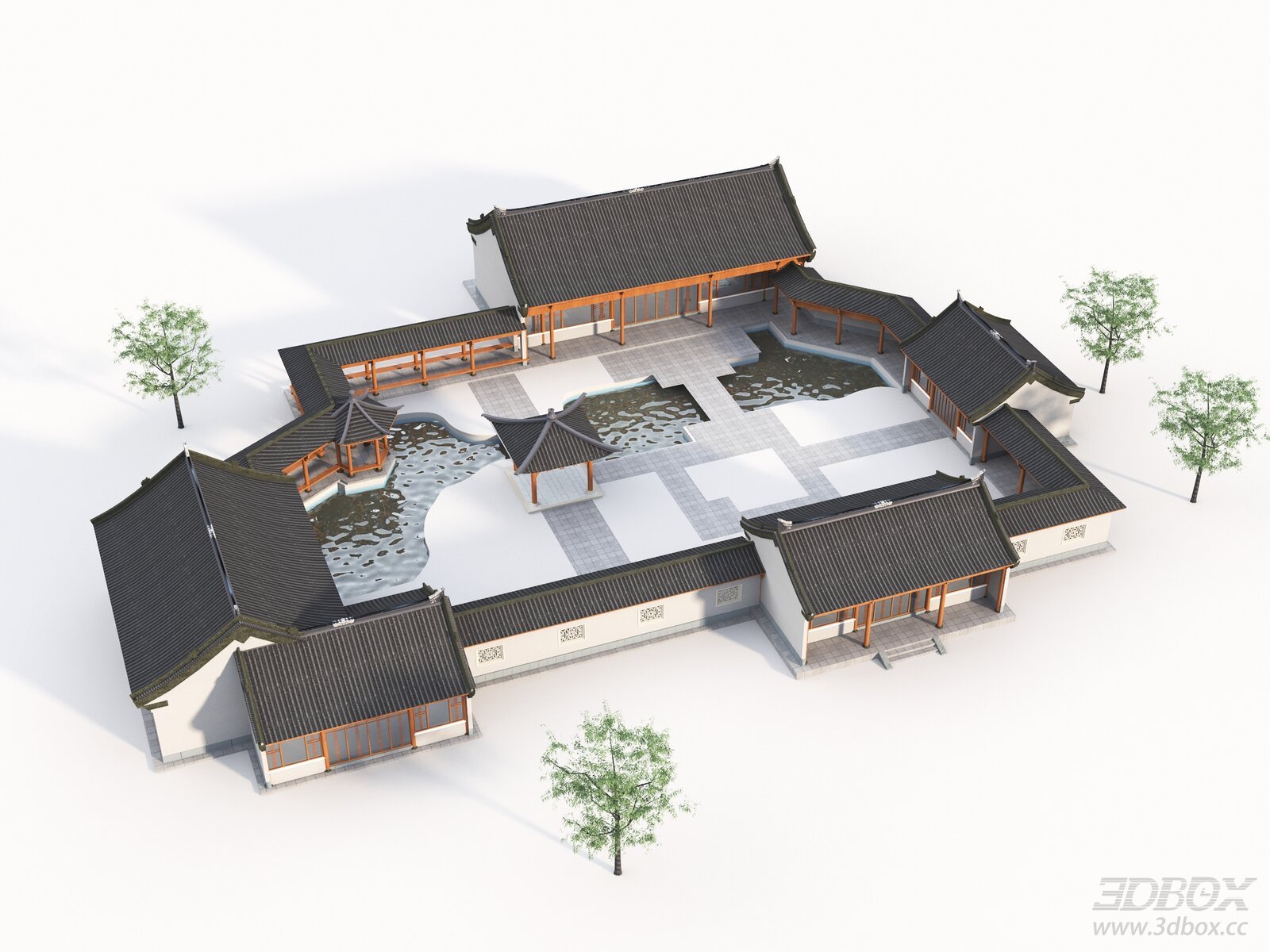 Traditional Chinese Courtyard Ancient Architecture 3D model - front view