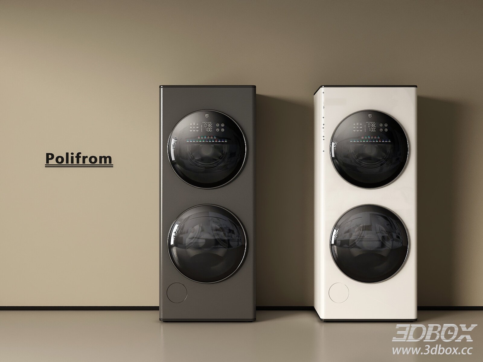 Modern Stacked Washing Machine and Dryer Set 3D model - thumbnail 1