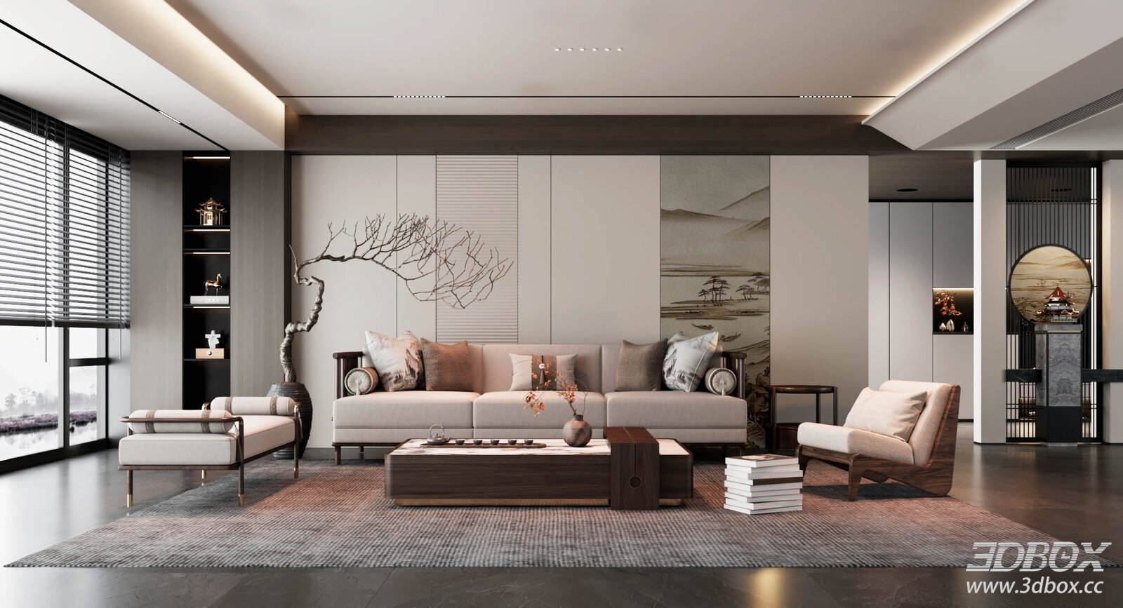 New Chinese Style Luxury Living Room Sofa Furniture Set 3D model - front view