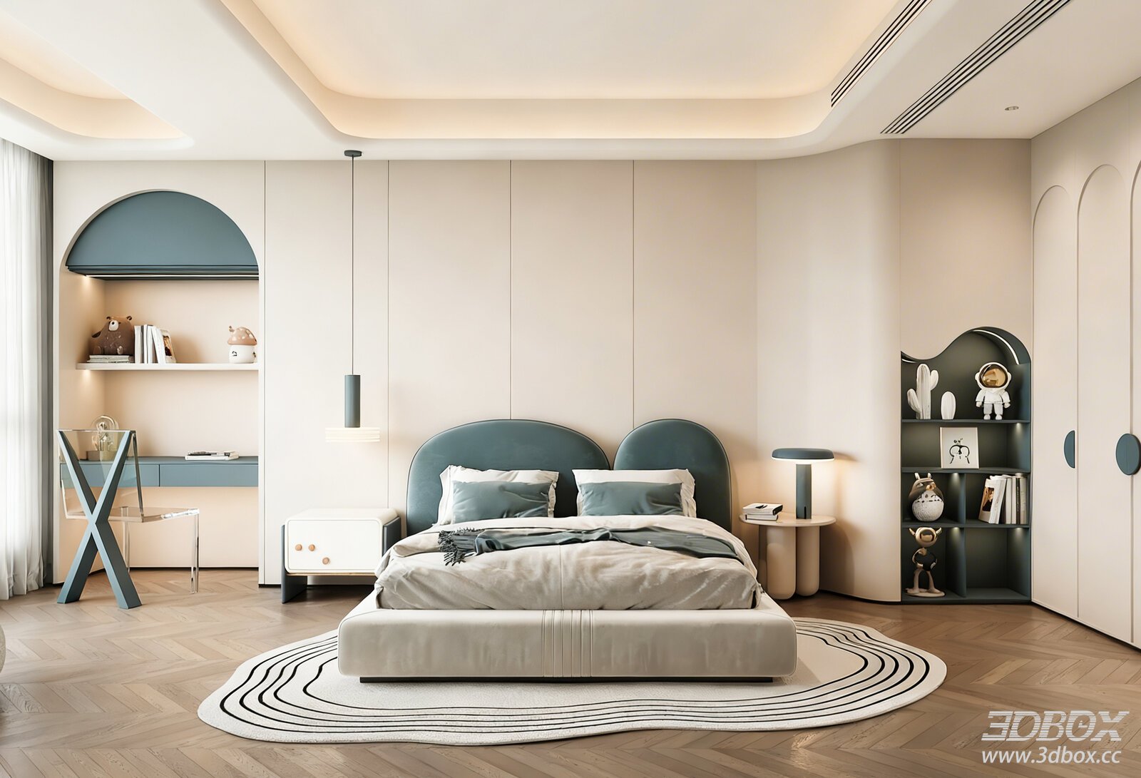 Modern Boys Kids Bedroom Interior Scene 3D model - thumbnail 1