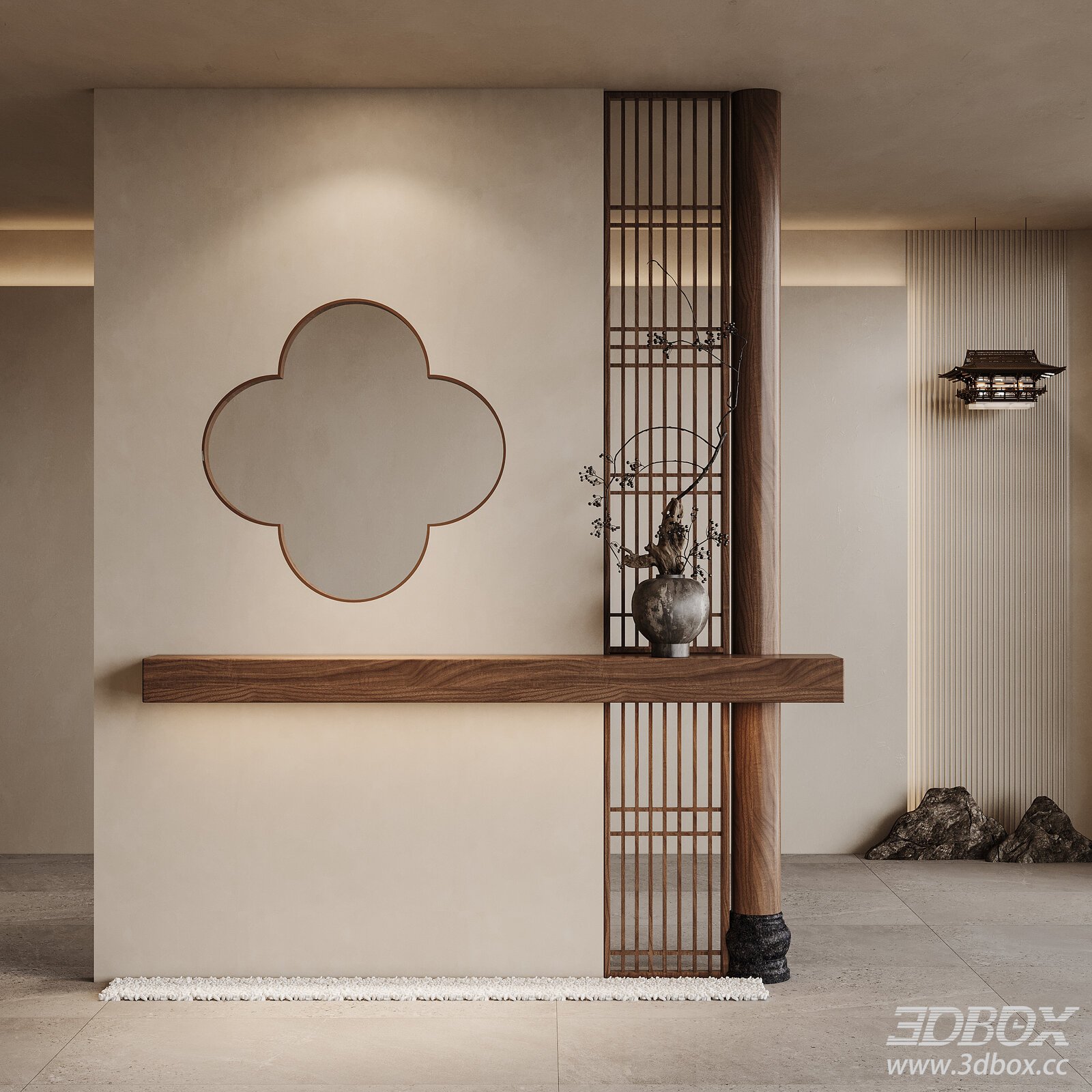 Wabi Sabi Style Entry Hallway Console Scene 3D model - thumbnail 1