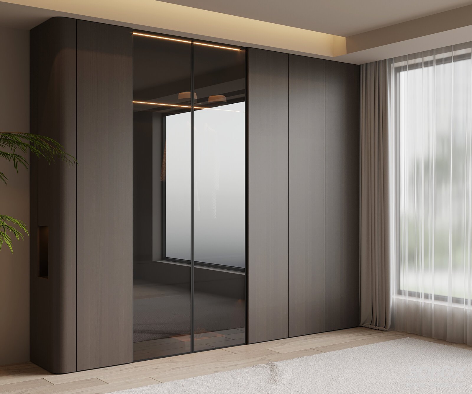 Modern Italian Style Floor to Ceiling Wardrobe with Glass Door 3D model - front view