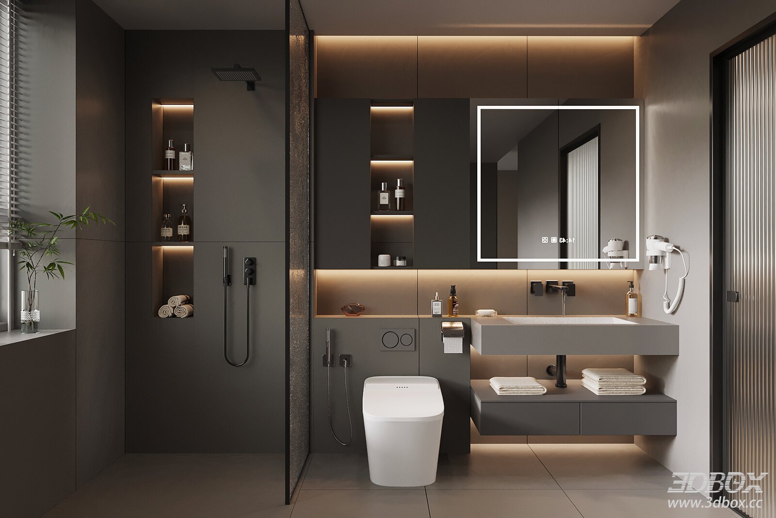 Modern Italian Style Bathroom Scene 3D model - front view