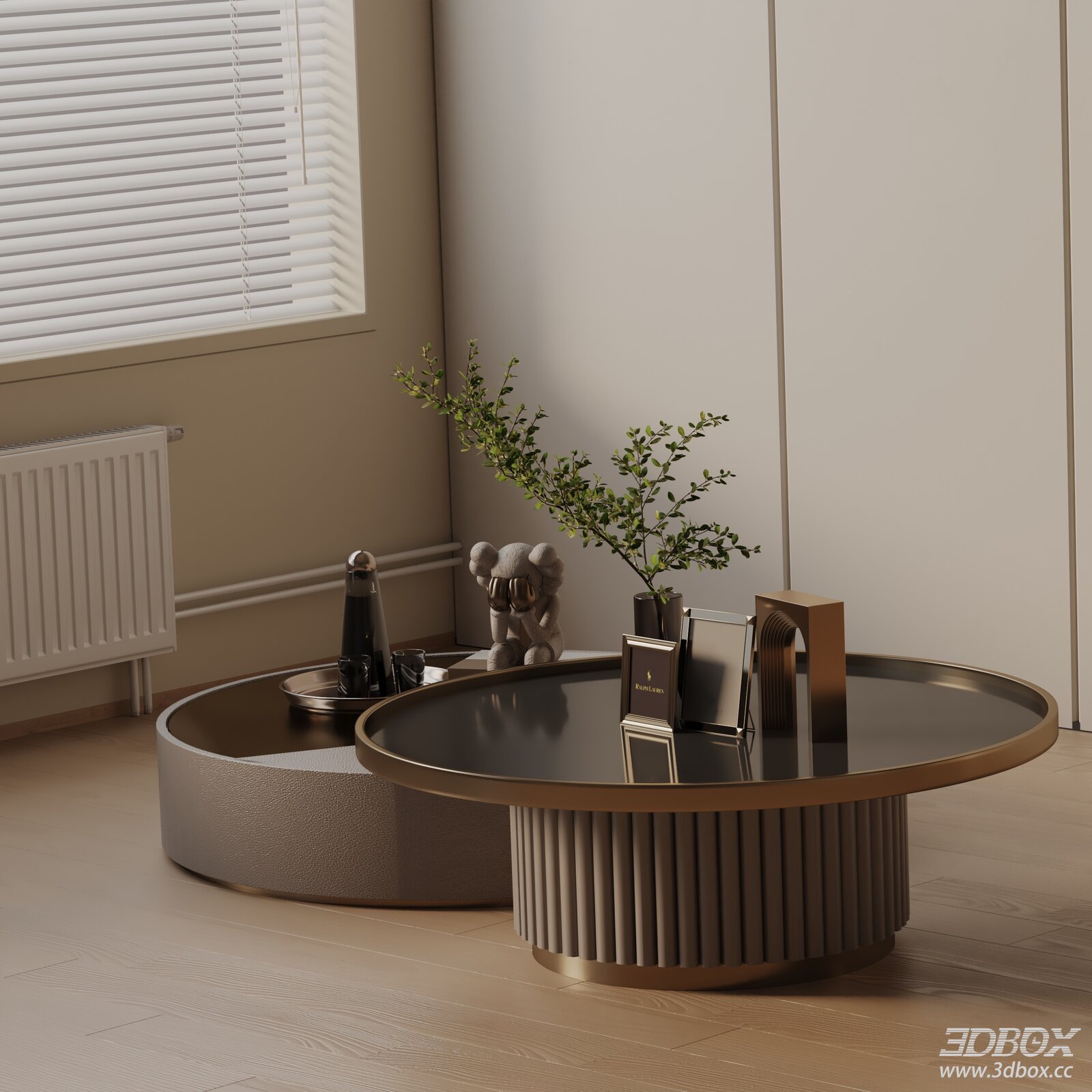 Modern Luxury Round Coffee Table Set 3D model - front view