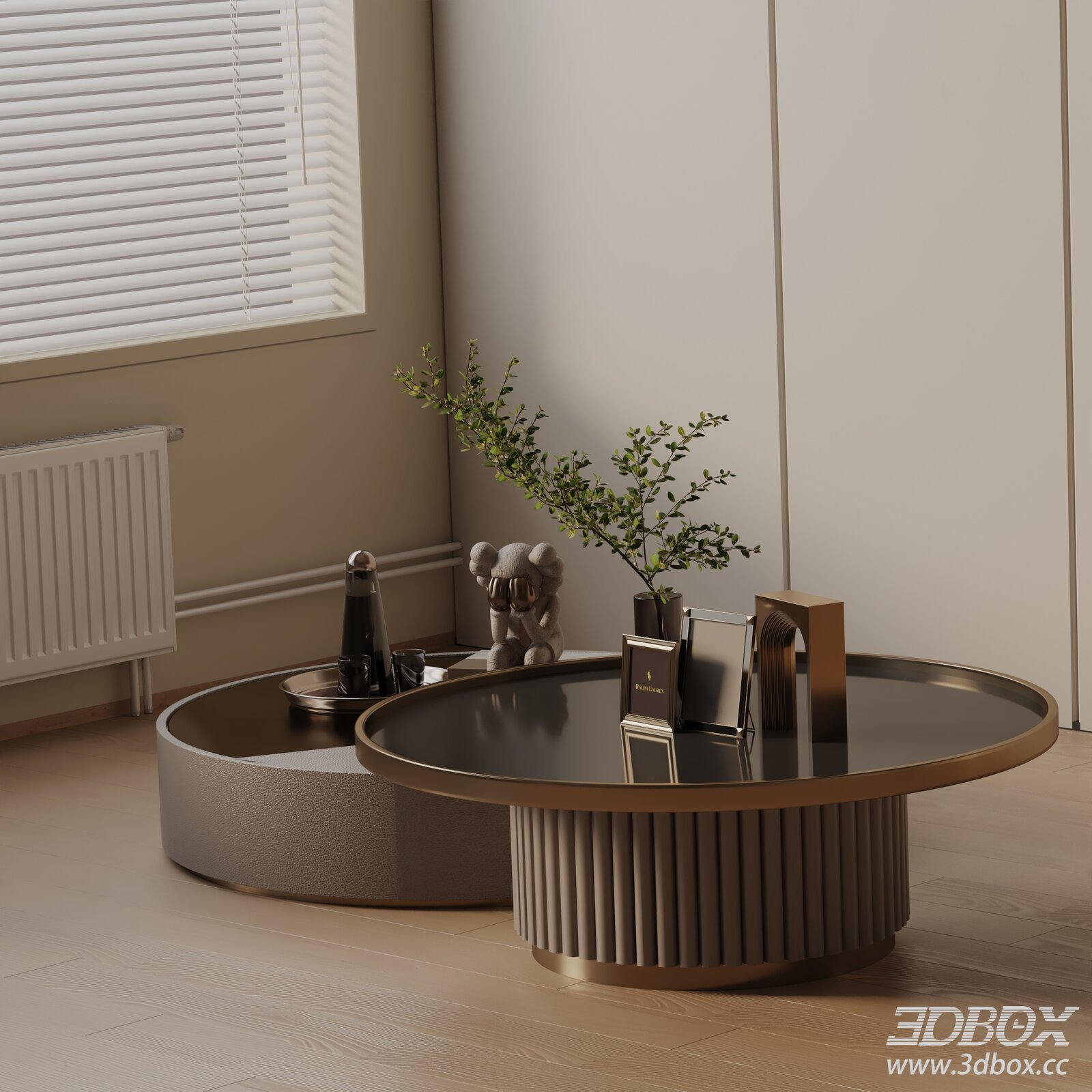 Modern Luxury Round Coffee Table Set 3D model - thumbnail 1