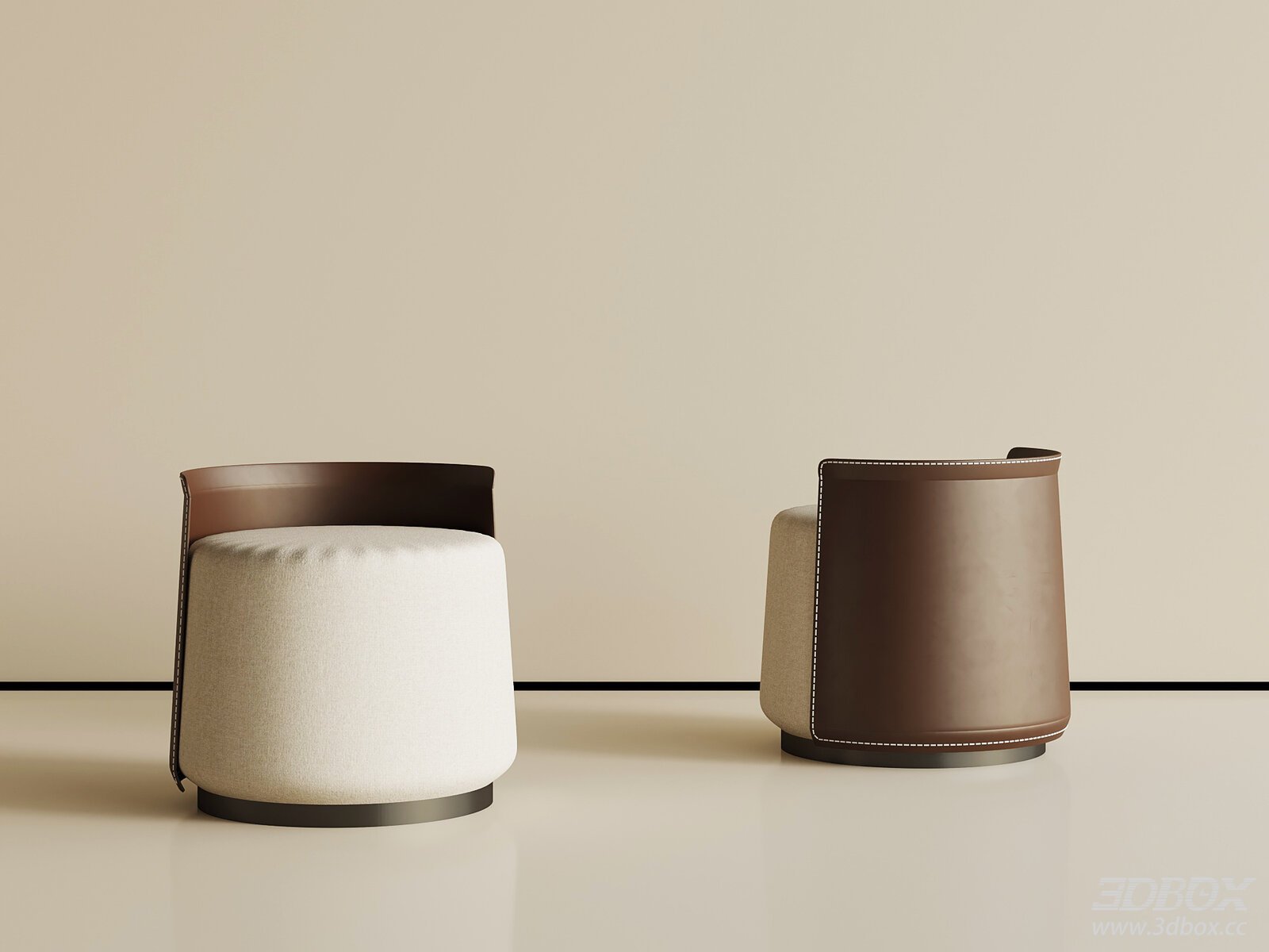 Modern Italian Style Upholstered Leather Fabric Stool 3D model - front view