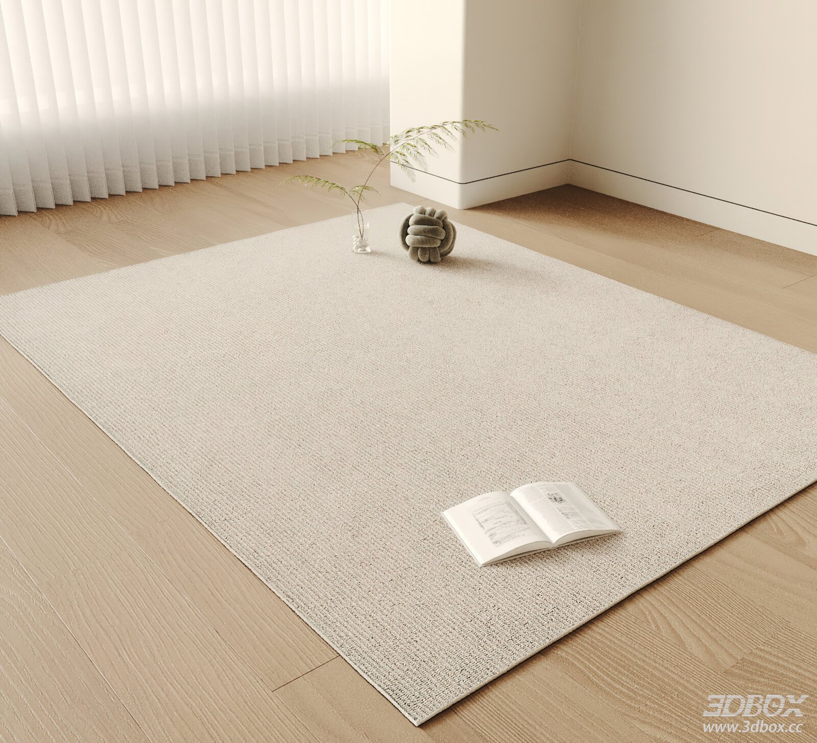 Modern Minimalist Beige Striped Carpet 3D model - front view