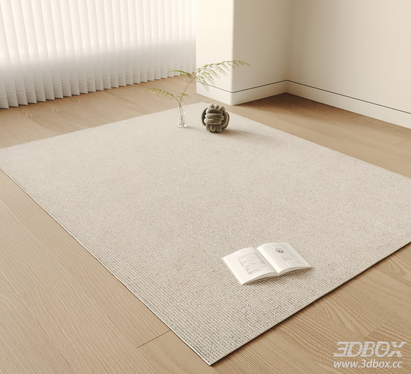Modern Minimalist Beige Striped Carpet 3D model - thumbnail 1