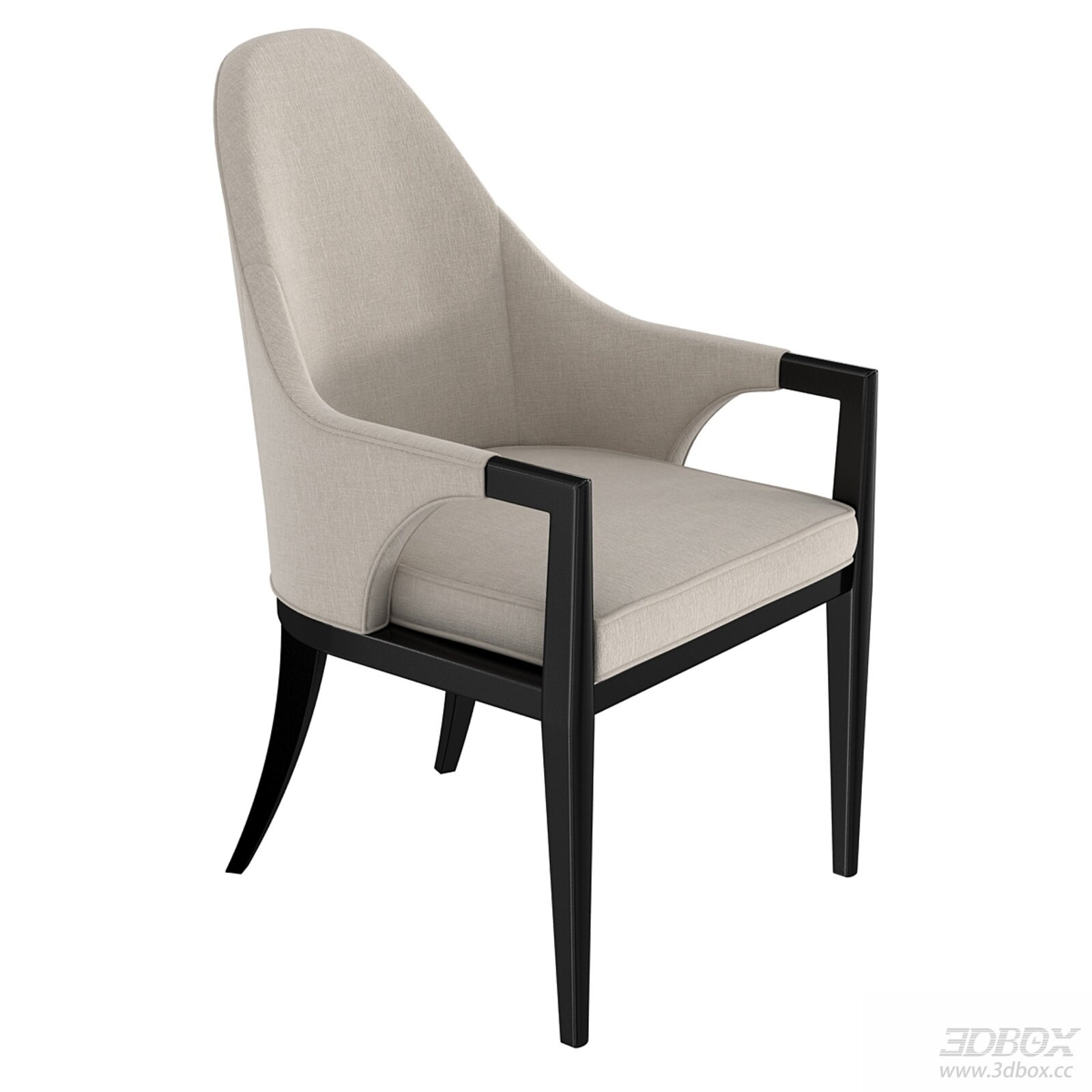 Modern Beige Fabric Armchair with Black Wooden Frame 3D model - front view