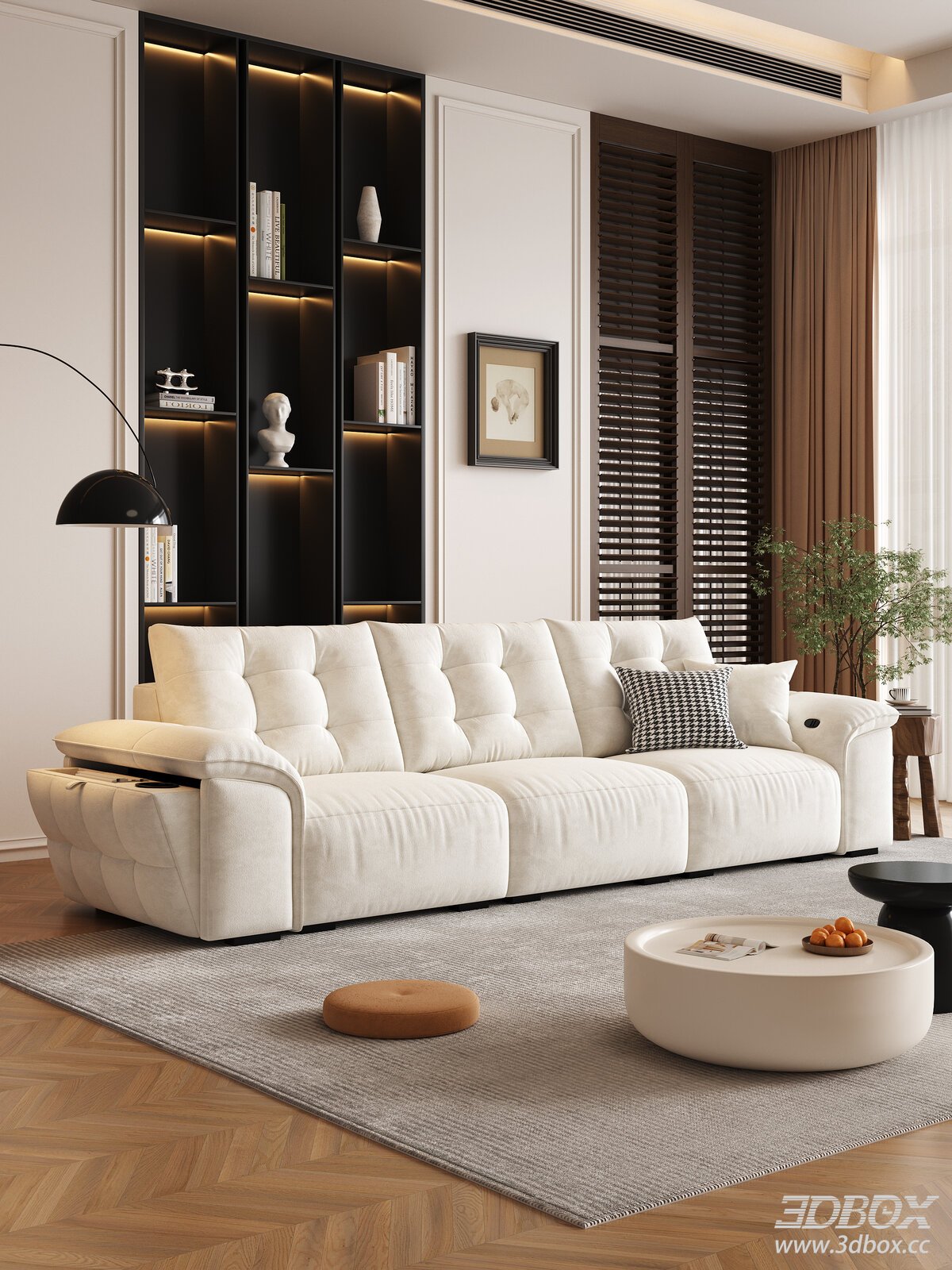 Modern Cream White Fabric Sofa Set Living Room Furniture 3D model - front view