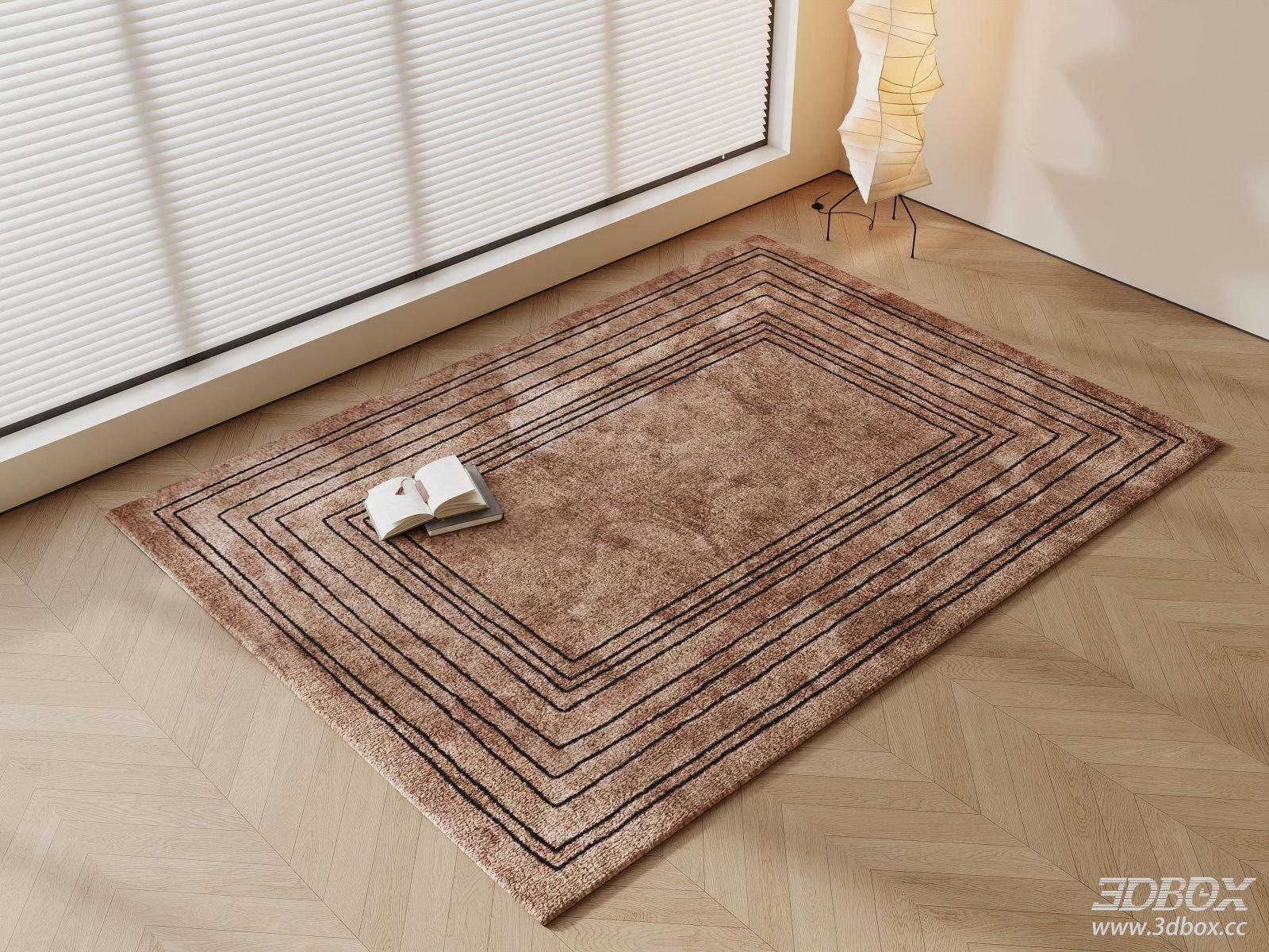 Vintage Geometric Brown Plush Carpet 3D model - front view