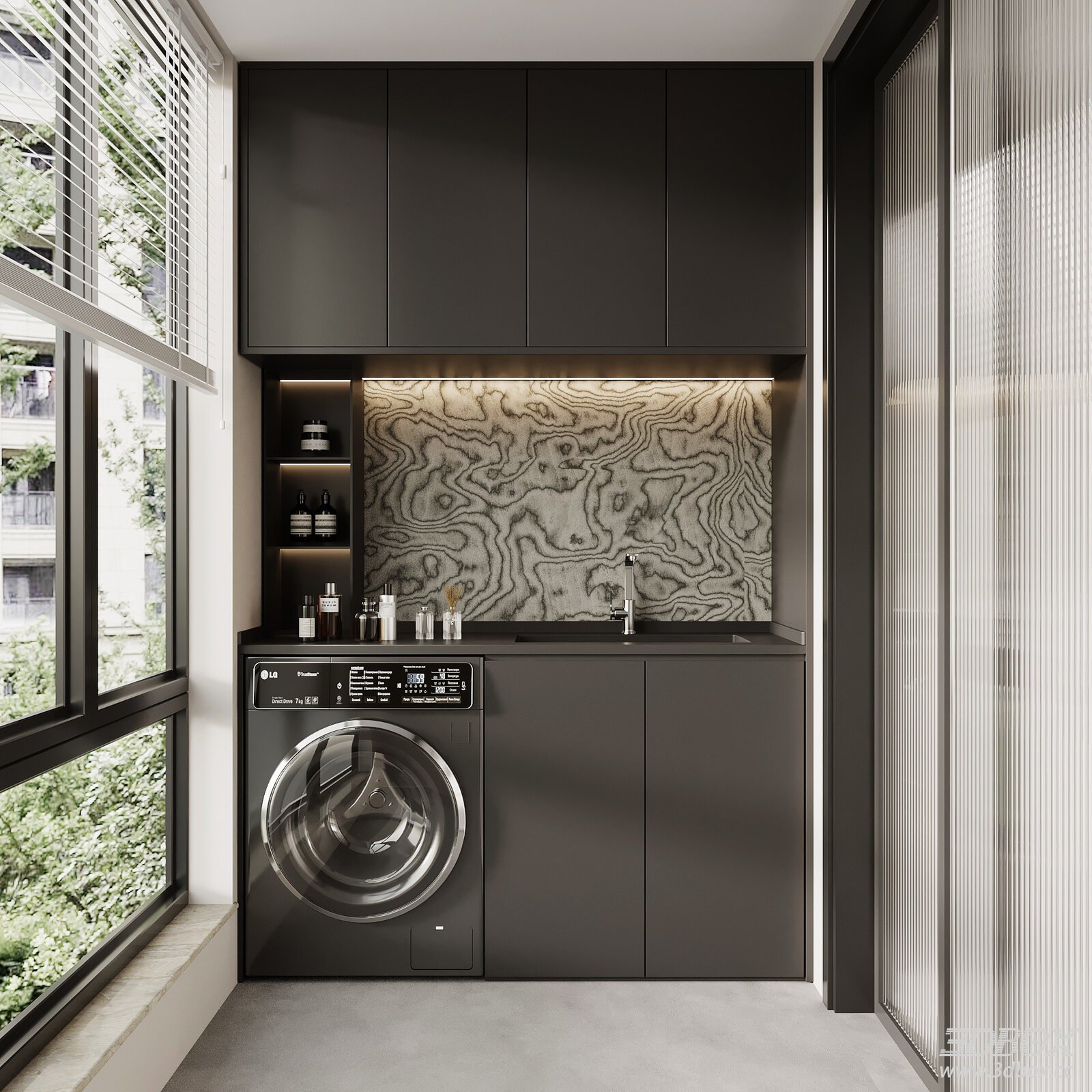 Modern Italian Style Balcony Laundry Cabinet 3D model - thumbnail 1