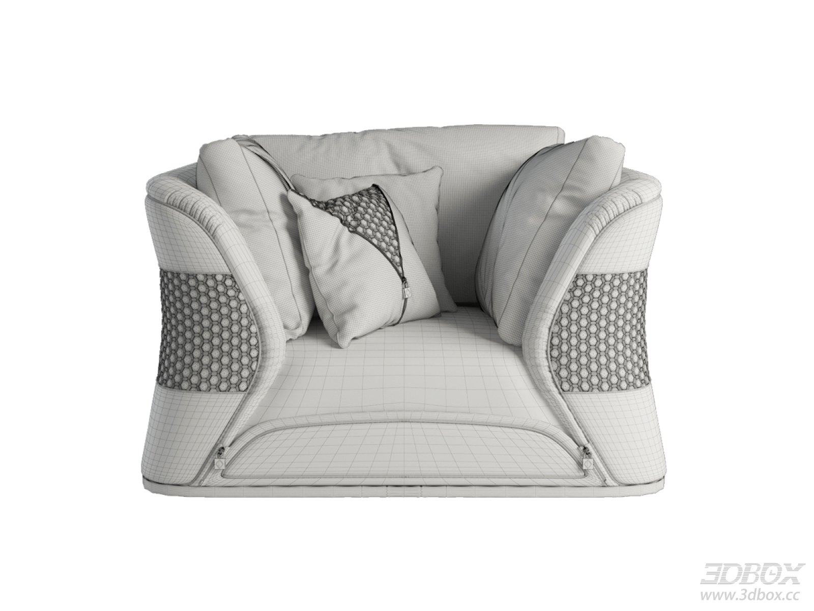 Modern Luxury Fabric Single Armchair Sofa with Decorative Pillow 3D model - front view
