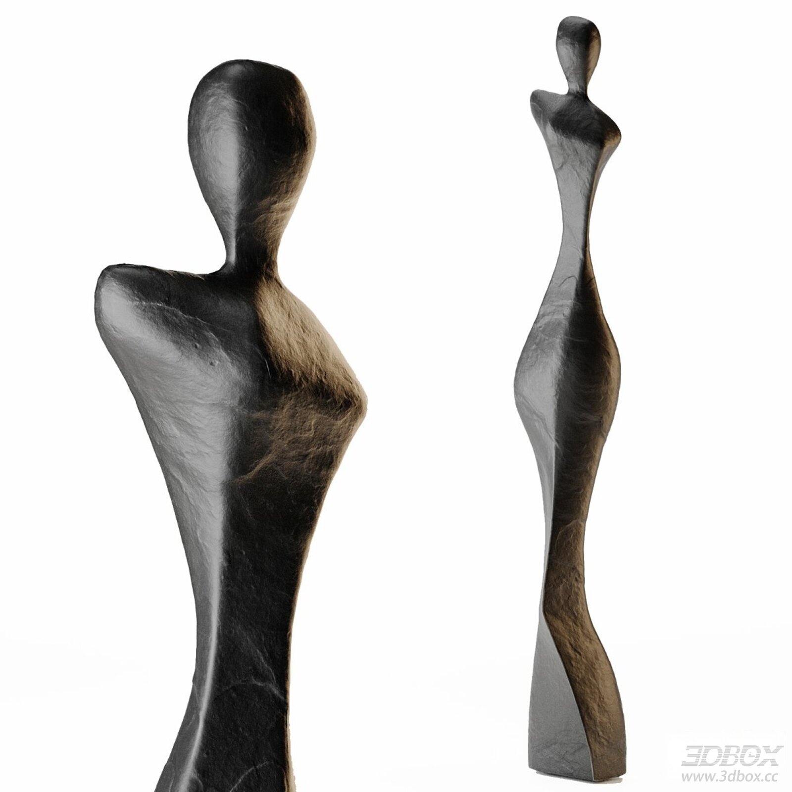 Abstract Human Stone Plaster Sculpture Decor Set 3D model - front view